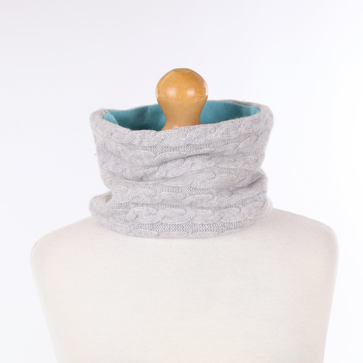 Grey Textured Knit and Blue Neck Warmer