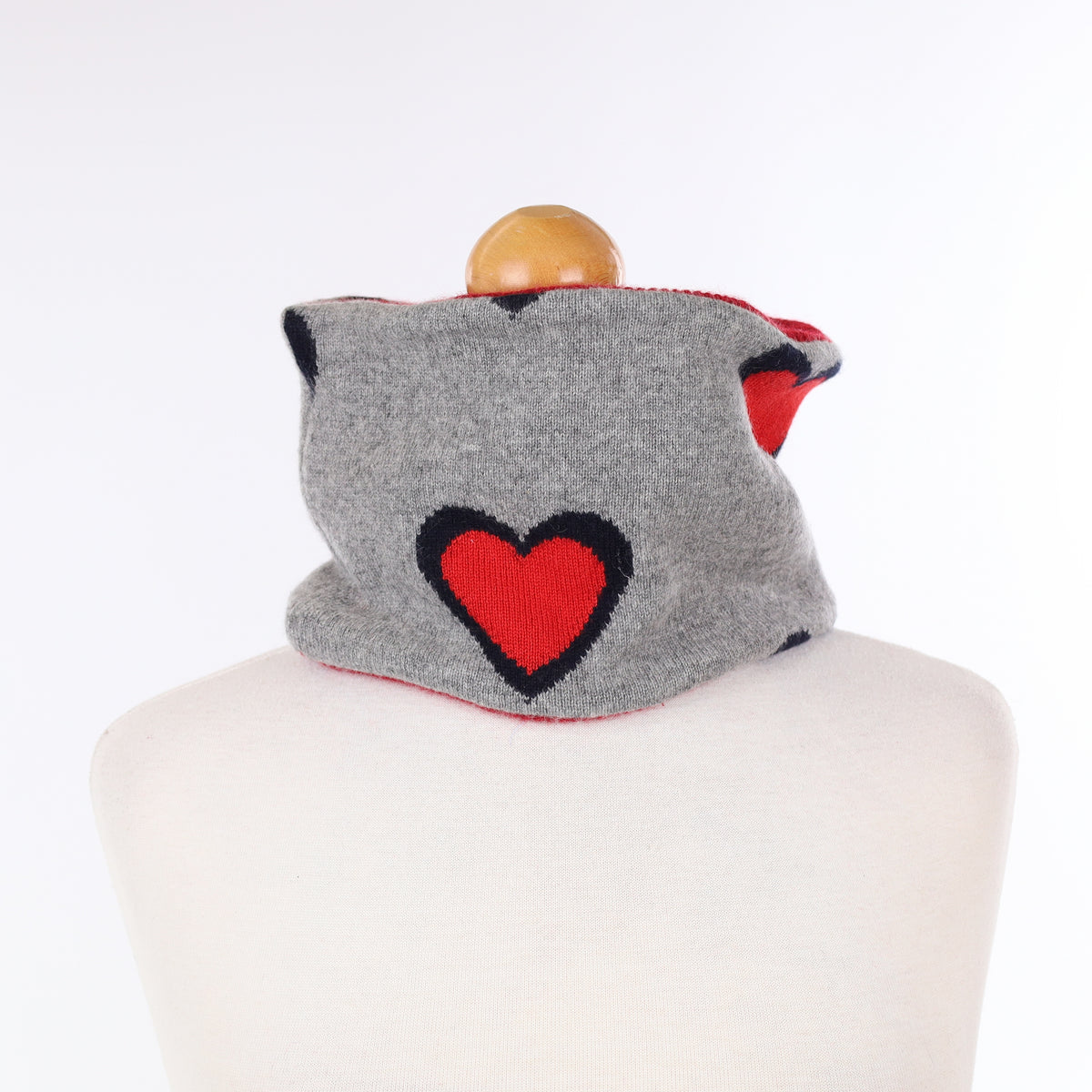 Slate Grey and Red Ribbed Love Heart Neck Warmer
