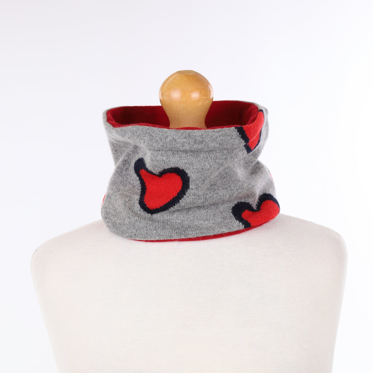 Slate Grey and Red Love Heart Neck Warmer