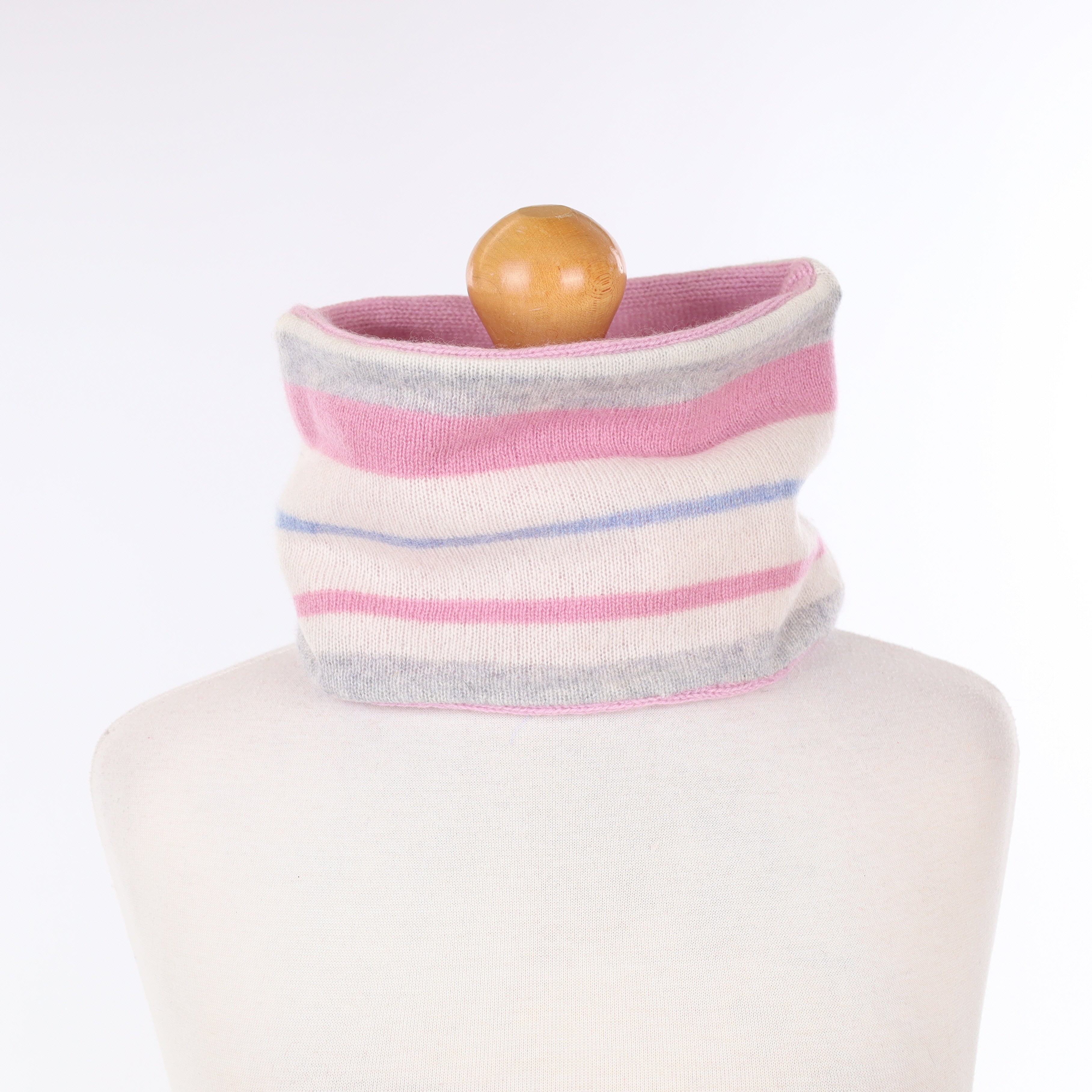 Grey Pink Blue and Cream Striped Neck Warmer