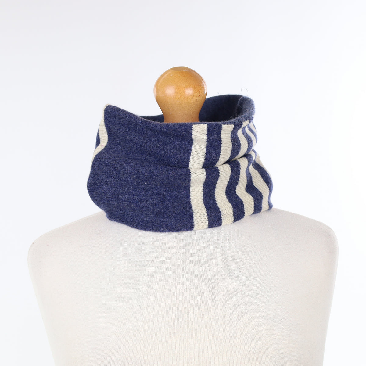 Deep Denim Blue and Cream Striped Neck Warmer