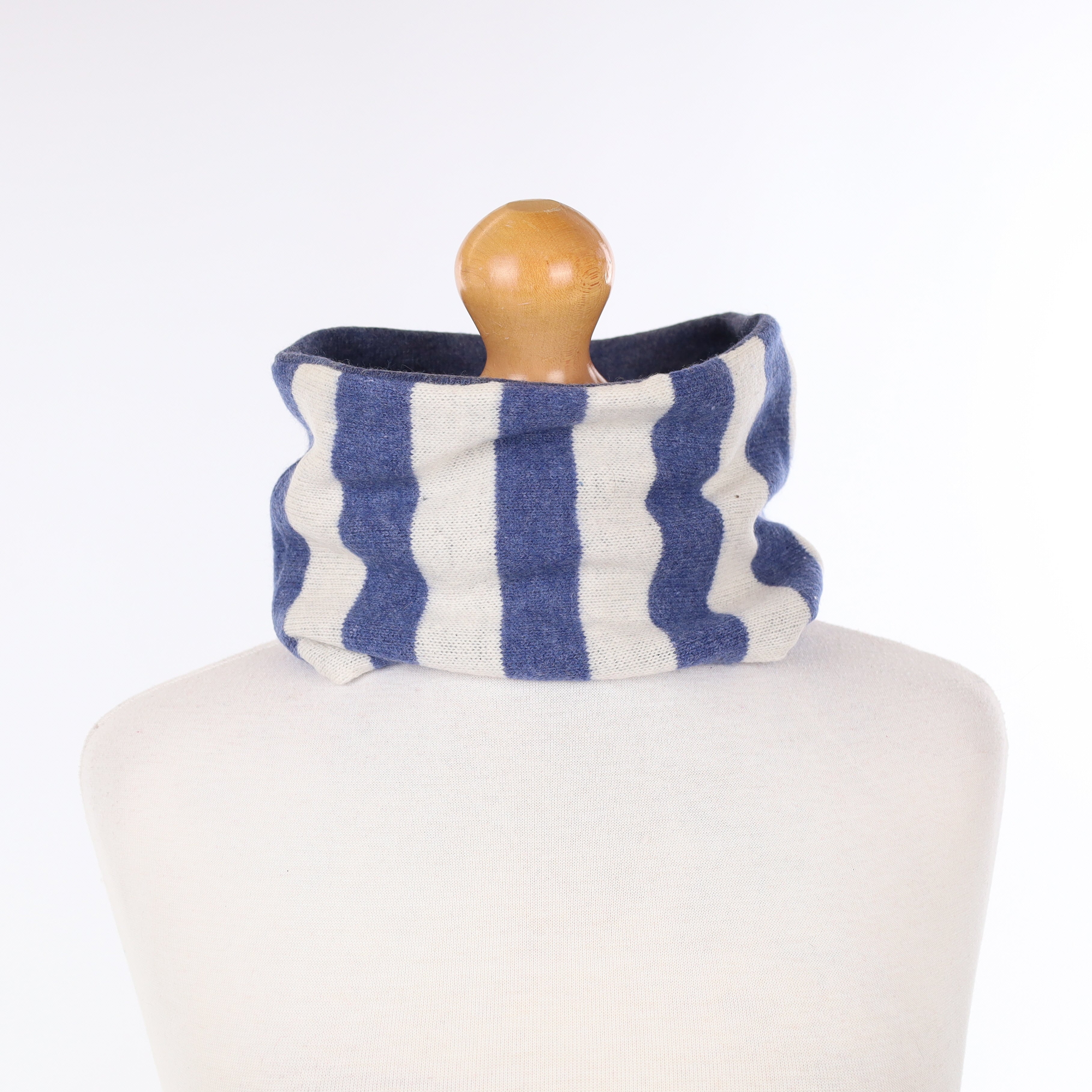 Denim Blue and Cream Striped Neck Warmer