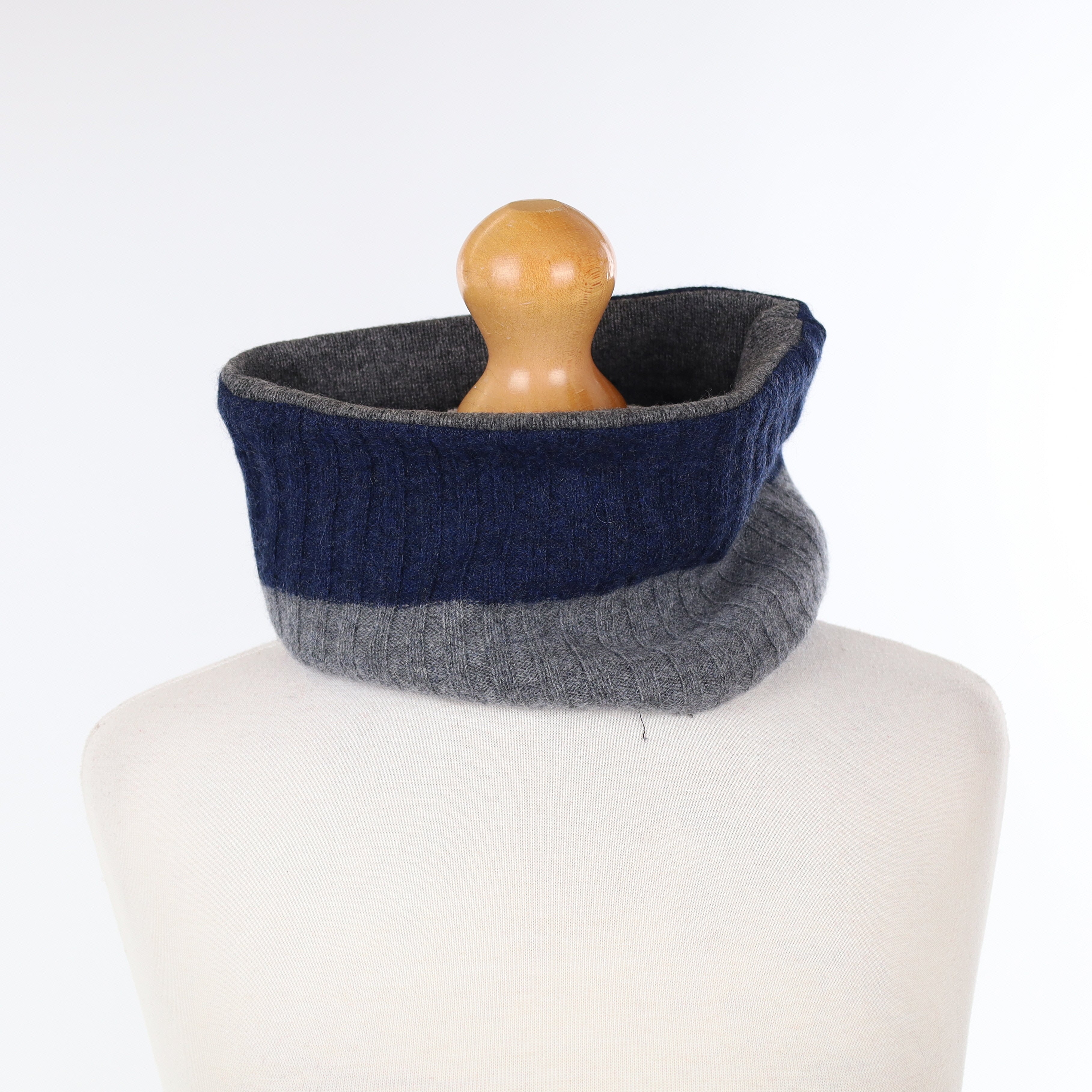 Slate Grey and Navy Blue Ribbed Neck Warmer