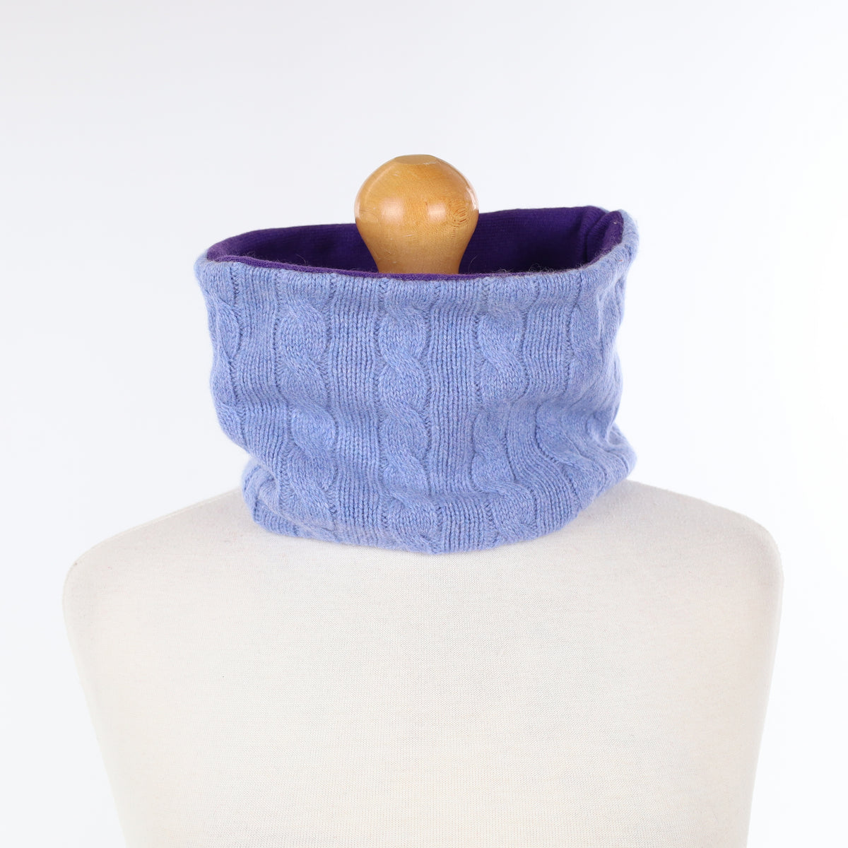 Sky Blue Cable Knit and Purple Neck Warmer