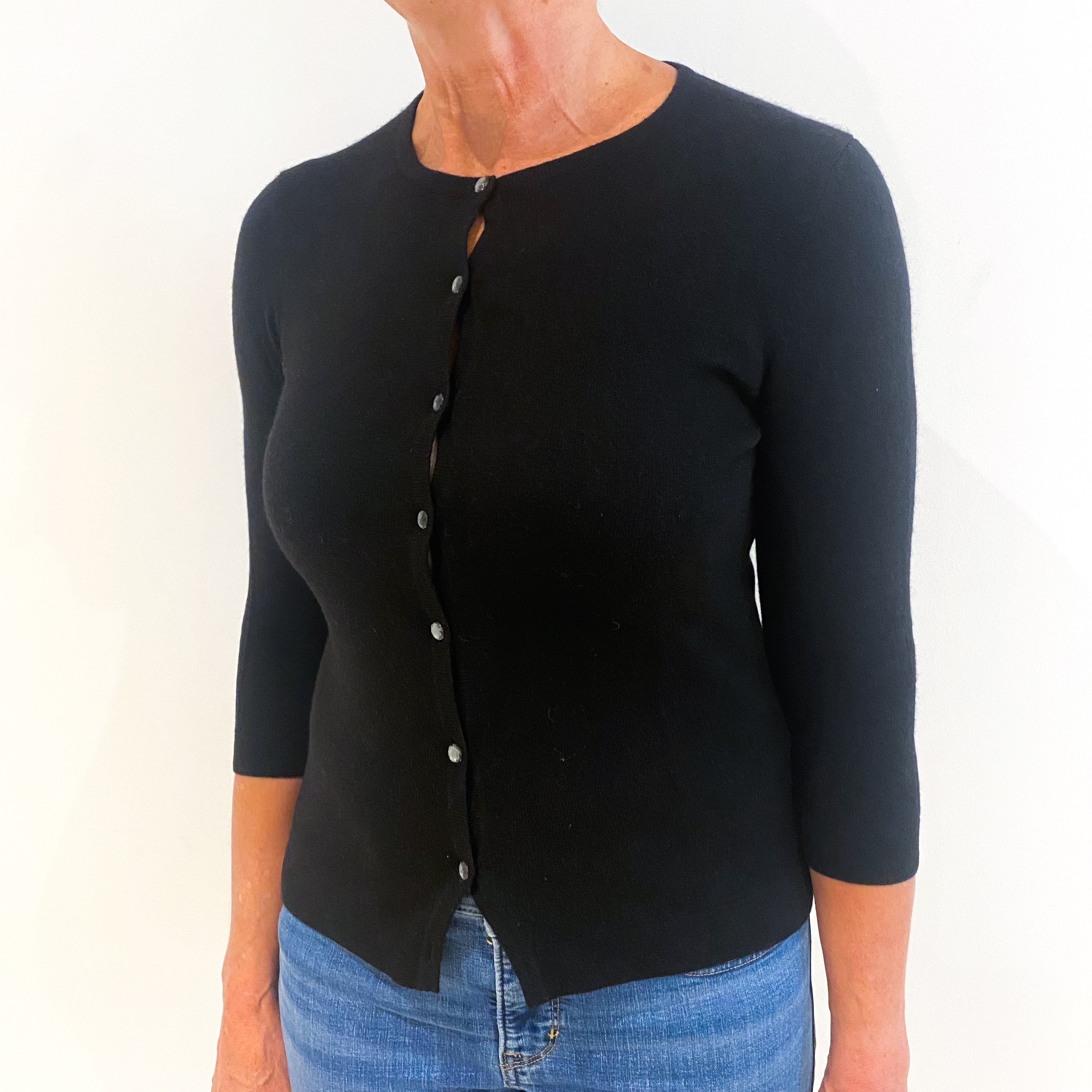 Black Diamanté Buttoned Cashmere Crew Neck Cardigan Medium
