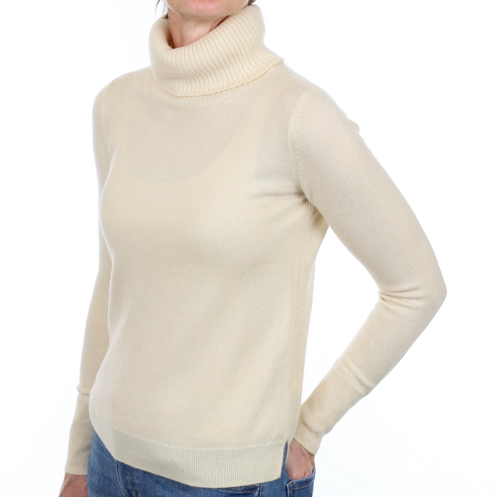 Vanilla Cream Cashmere Polo Neck Jumper Small