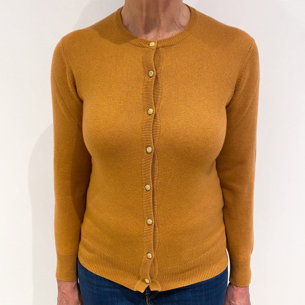 Terracotta Orange Cashmere Crew Neck Cardigan Medium