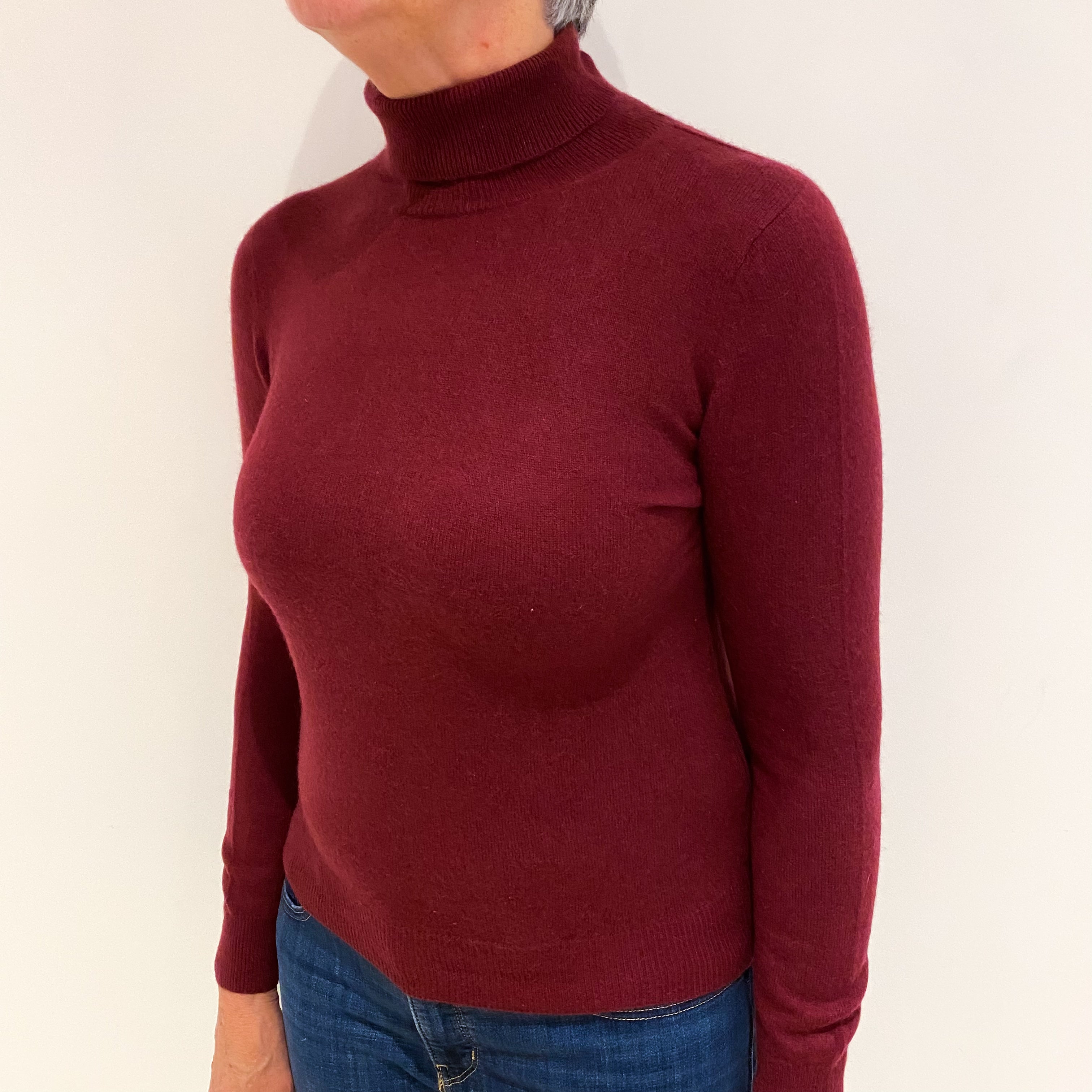 Burgundy Red Cashmere Polo Neck Jumper Medium
