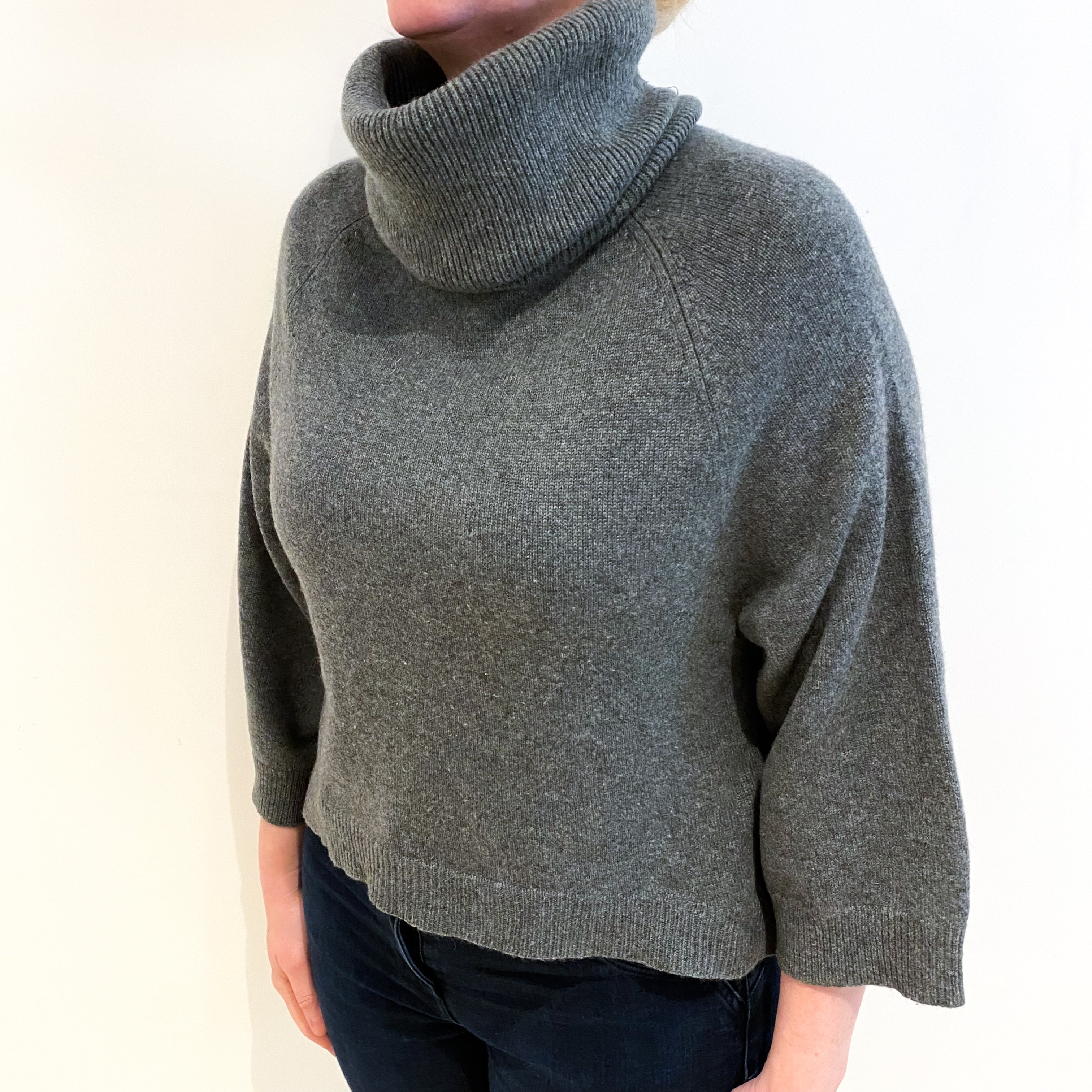 Slate Grey Cashmere Cowl Neck Jumper Large