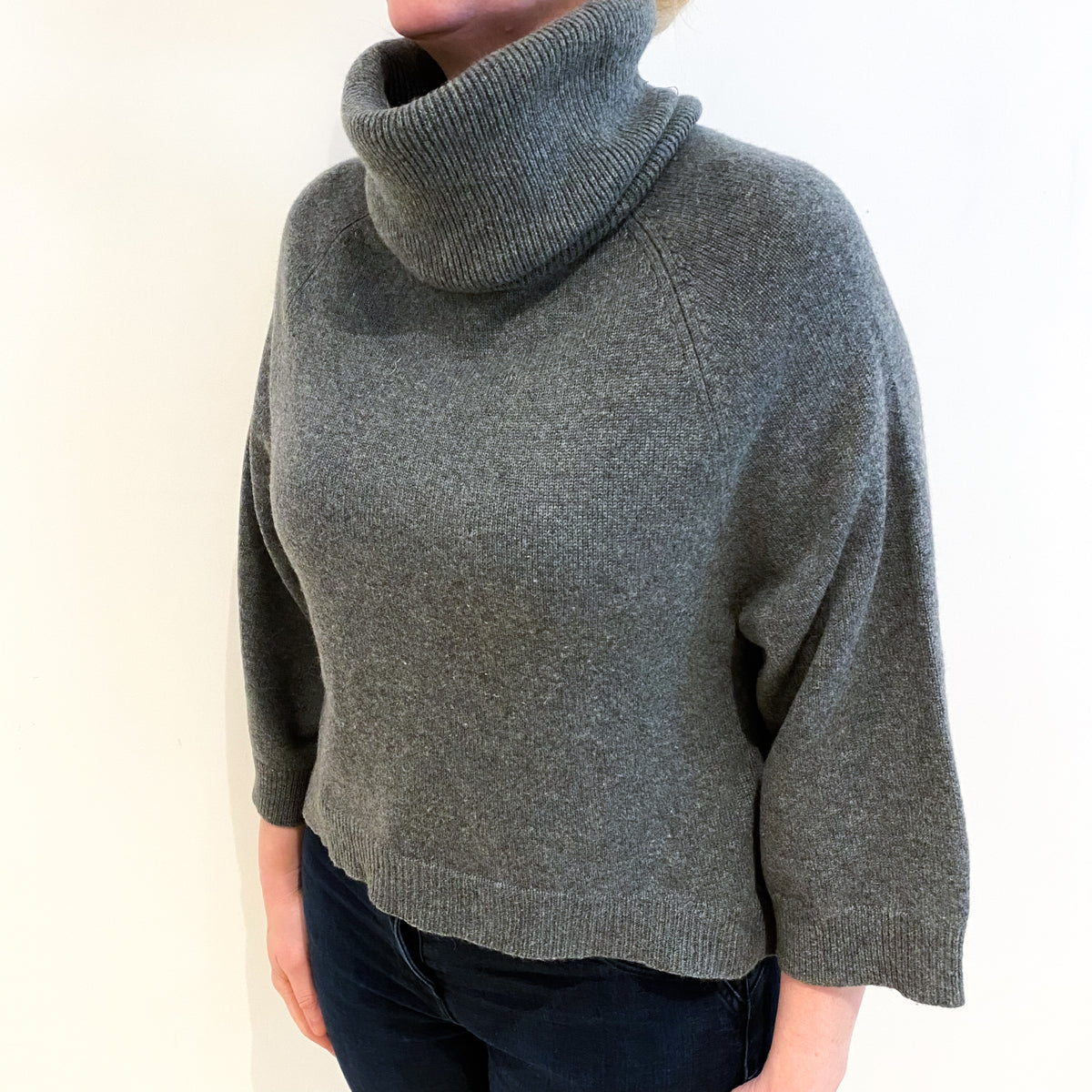 Slate Grey Cashmere Cowl Neck Jumper Large