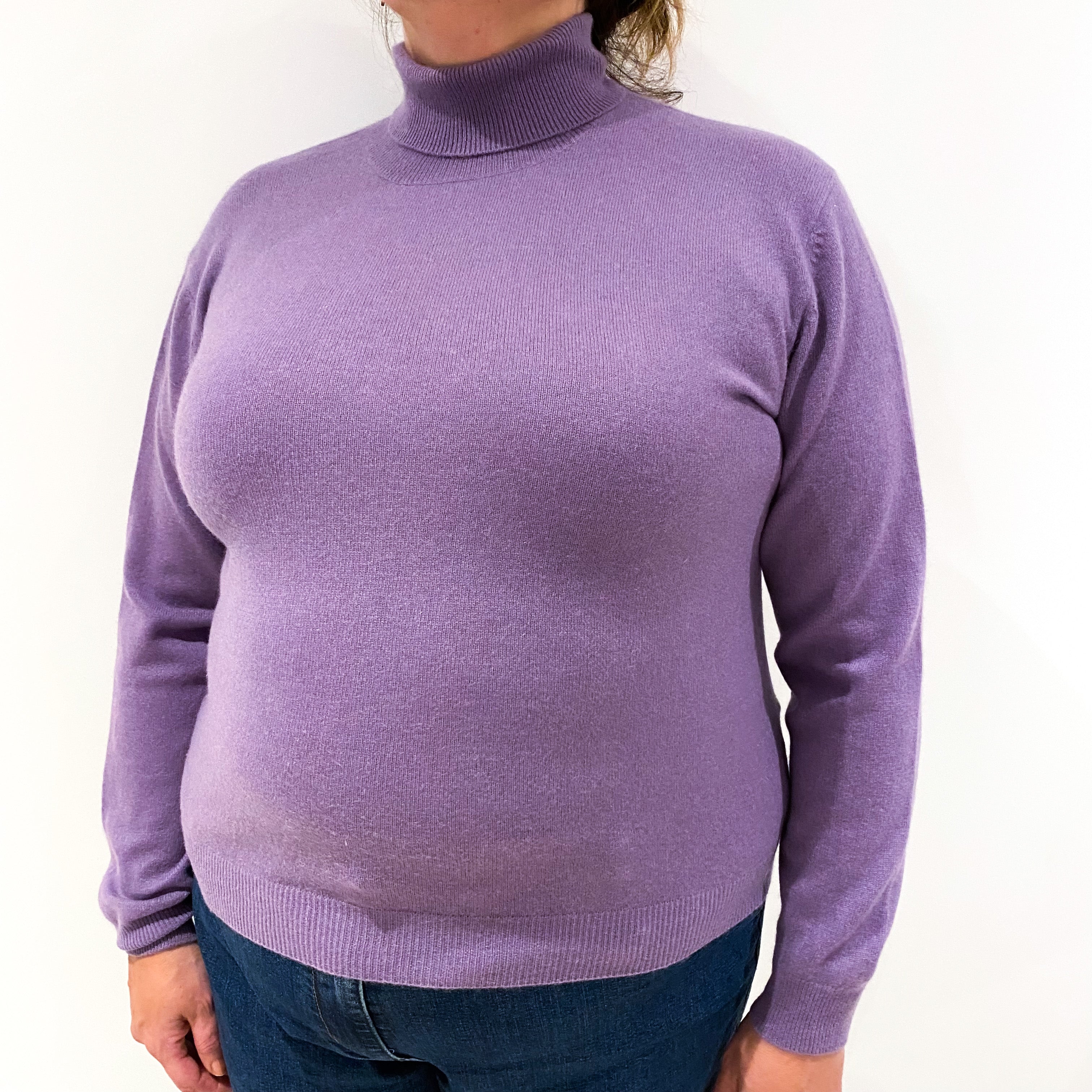 Lavender Purple Cashmere Polo Neck Jumper Extra Large