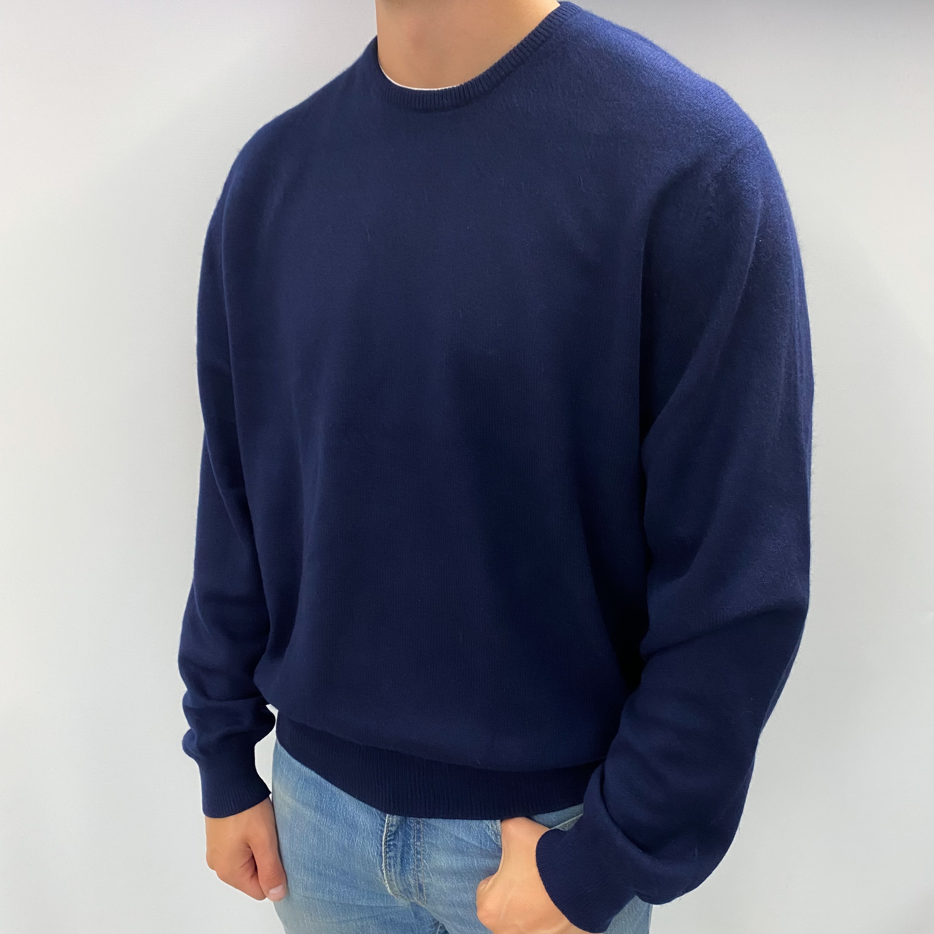 Men's Scottish Navy Blue Cashmere Crew Neck Jumper XL