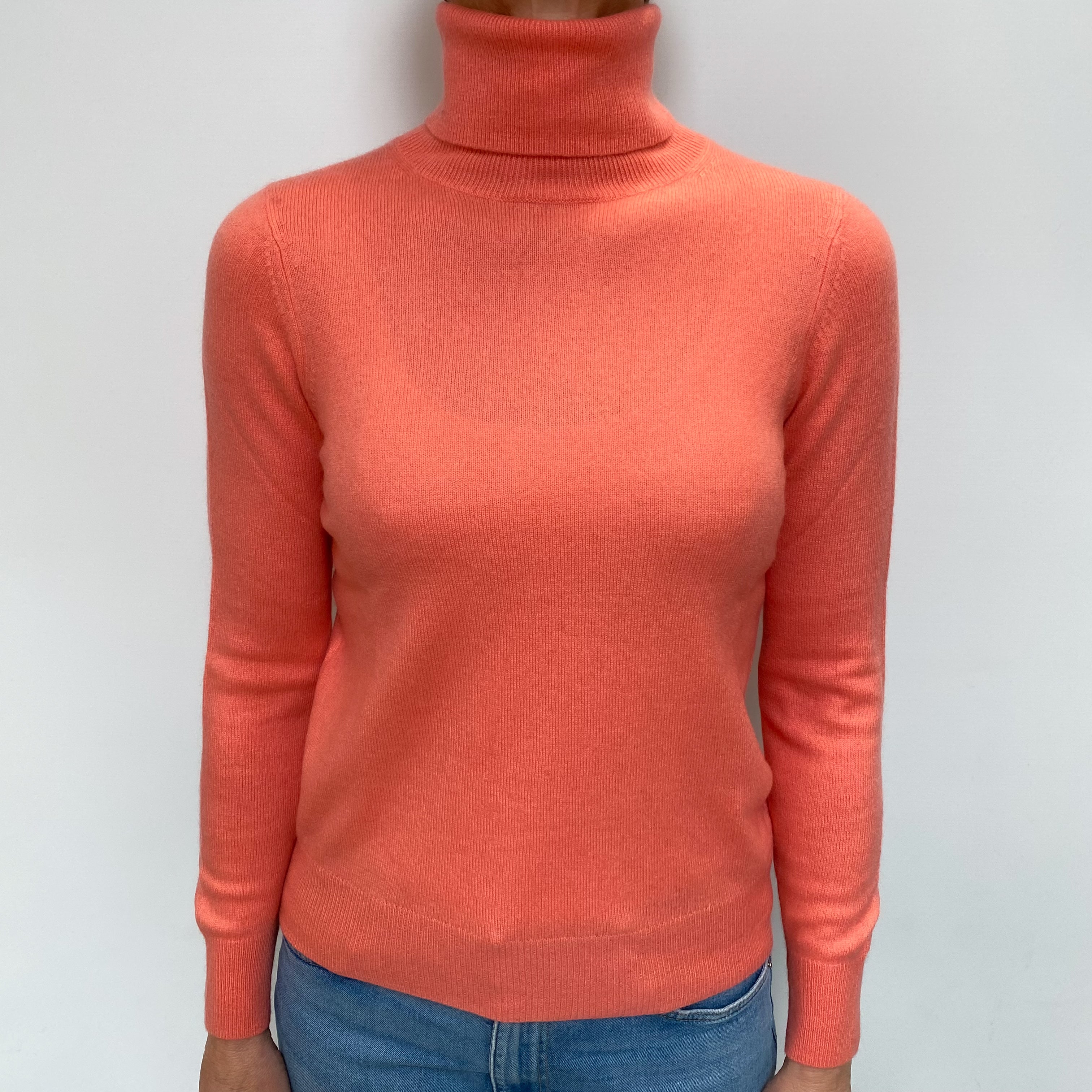 Coral Pink Cashmere Polo Neck Jumper Small