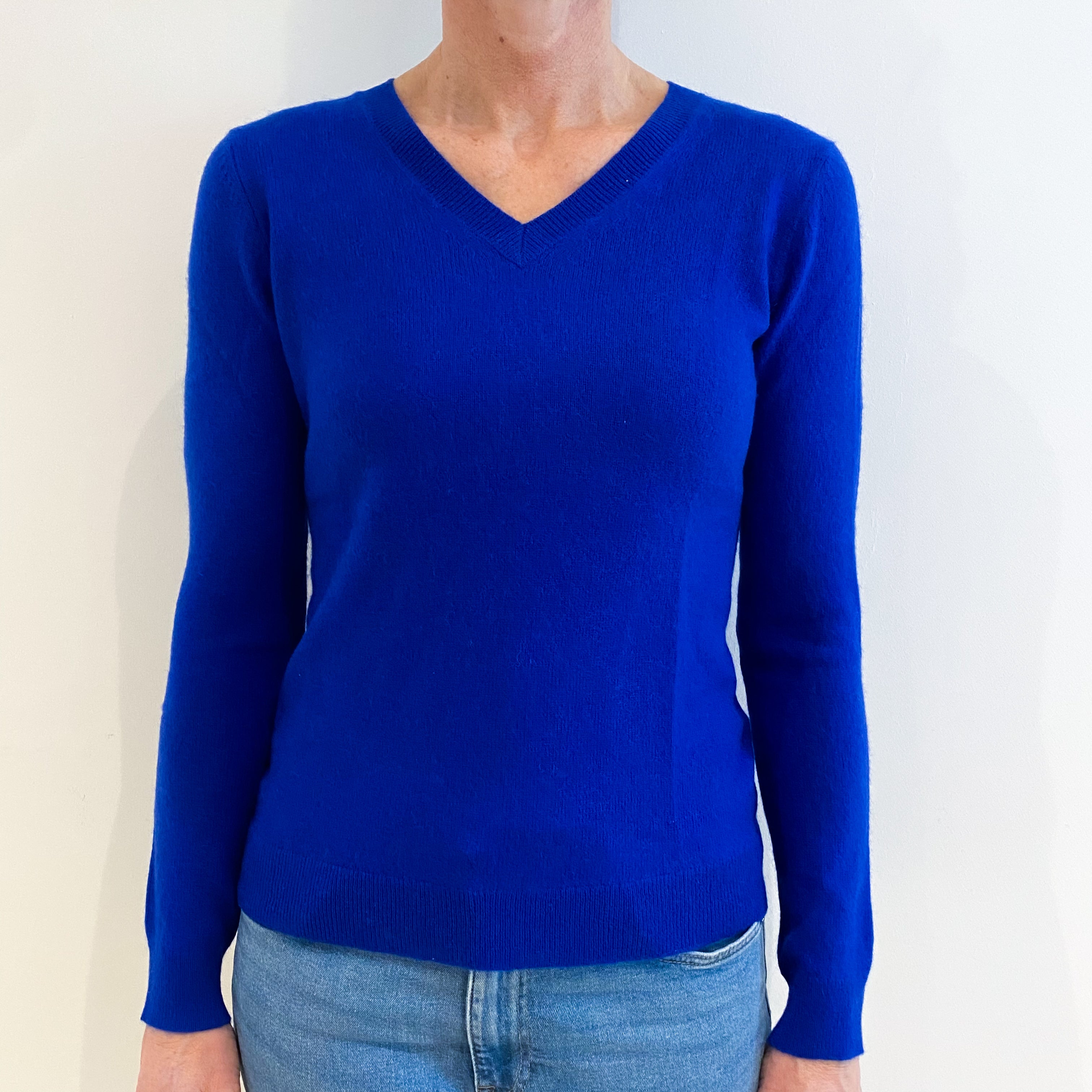 Electric Blue Cashmere V Neck Jumper Small