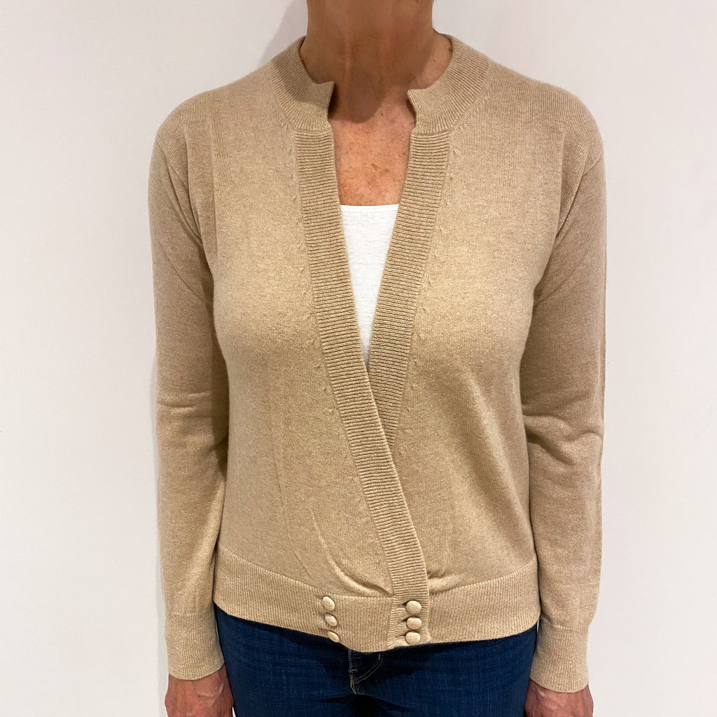 Buff Light Brown Cashmere Deep V Neck Cardigan Medium