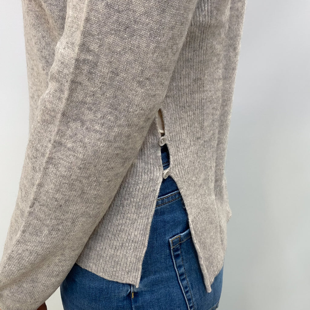 Mist Grey Cashmere High Crew Neck Jumper Small