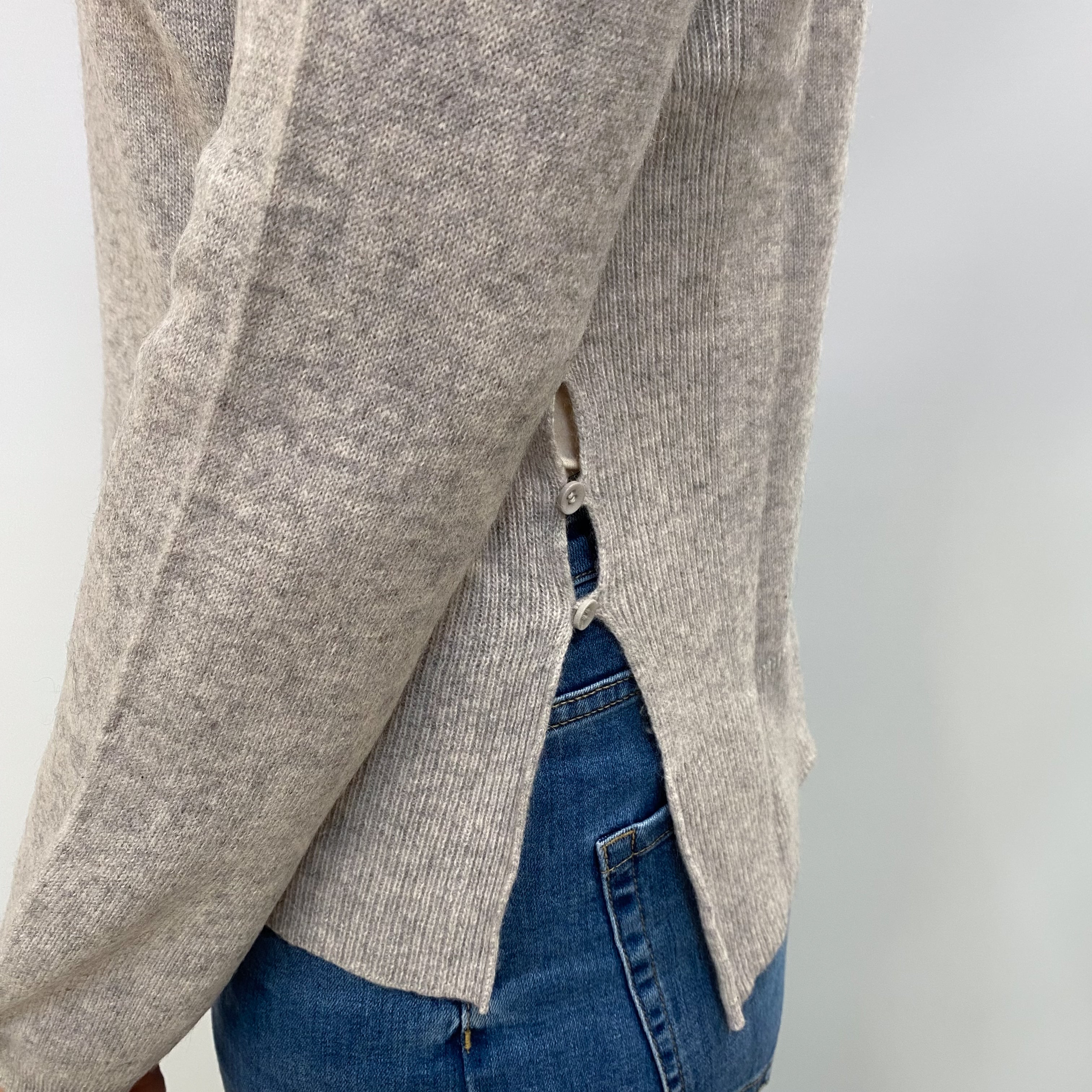 Mist Grey Cashmere High Crew Neck Jumper Small