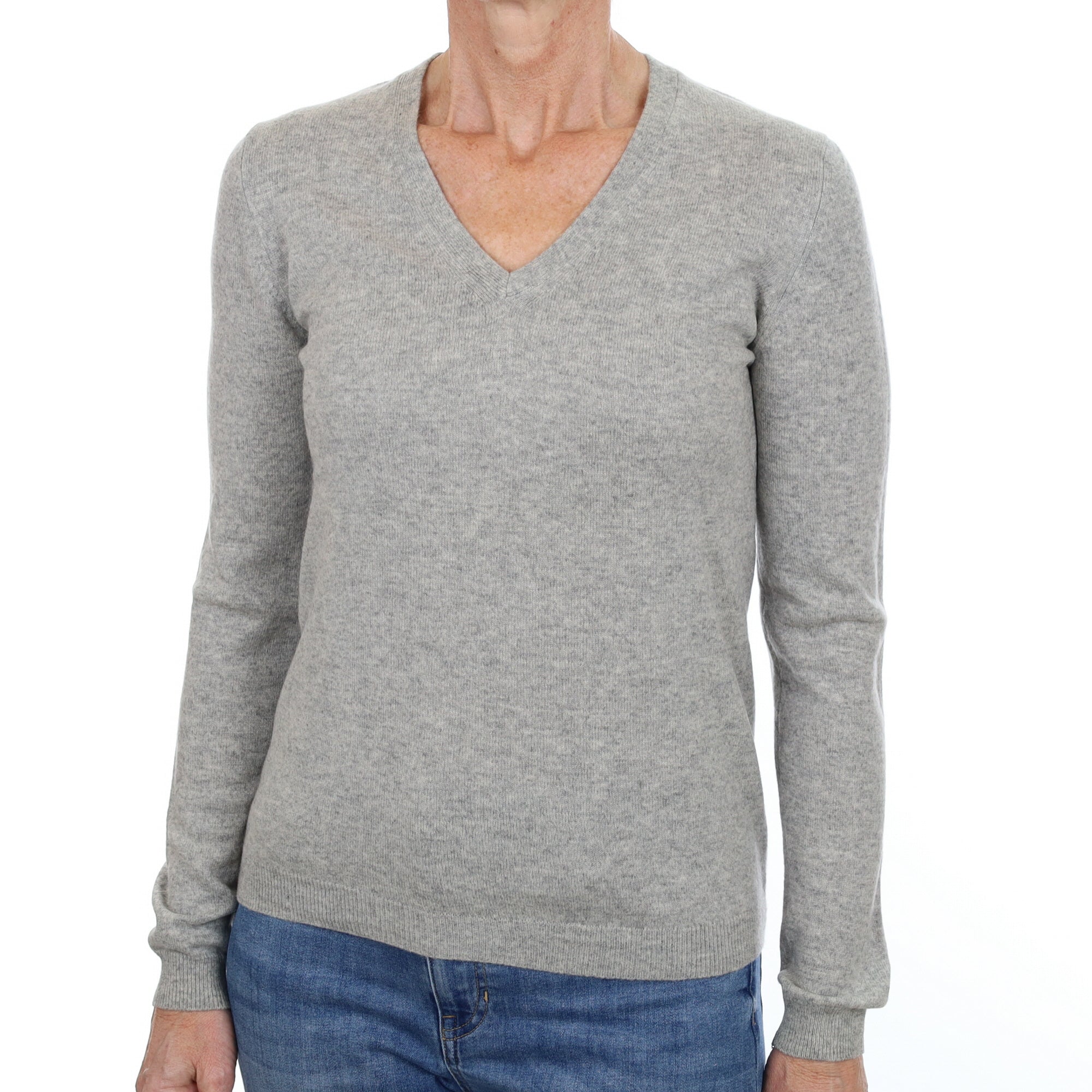 Smoke Grey Cashmere V Neck Jumper Small