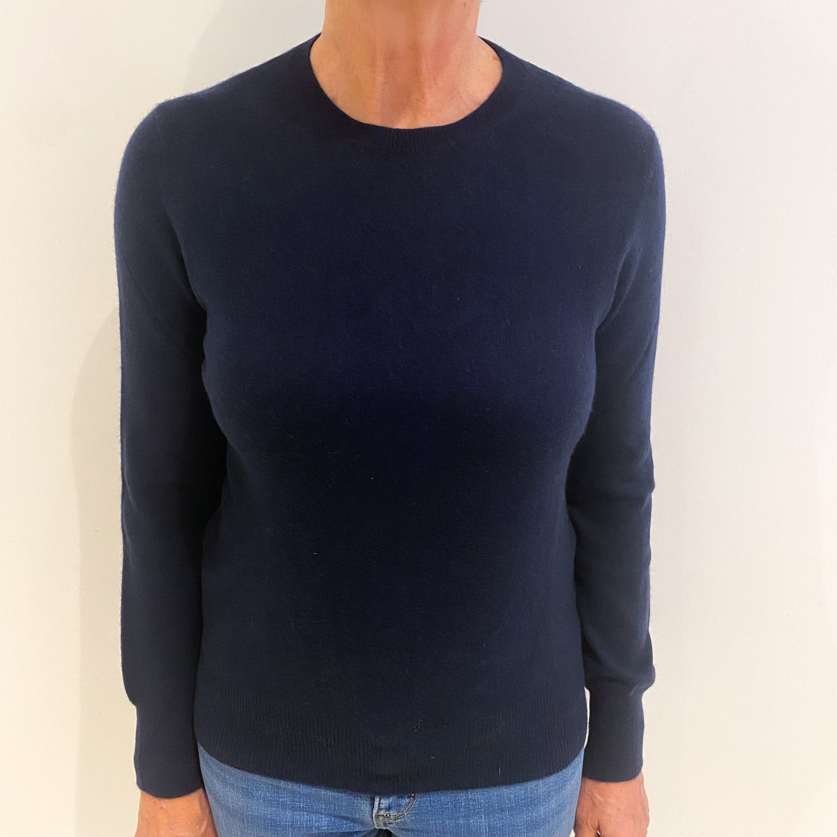 Dark Navy Blue Cashmere Crew Neck Jumper Medium