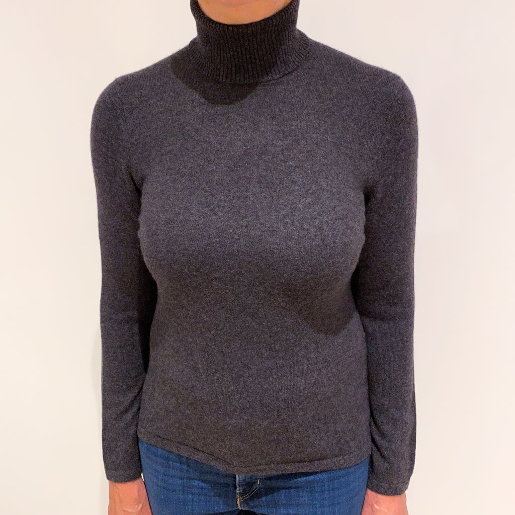 Slate Grey Cashmere Polo Neck Jumper Medium