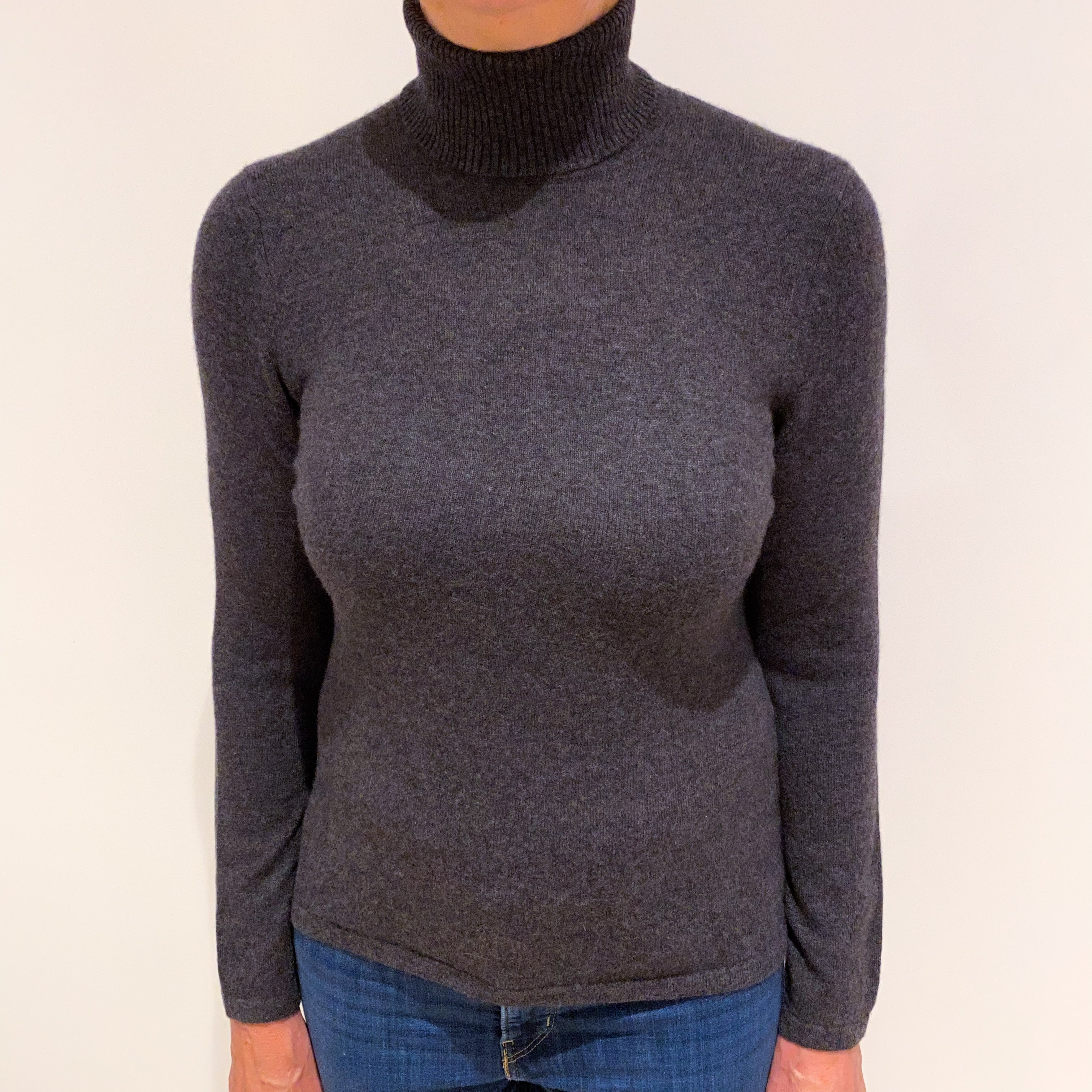 Slate Grey Cashmere Polo Neck Jumper Medium