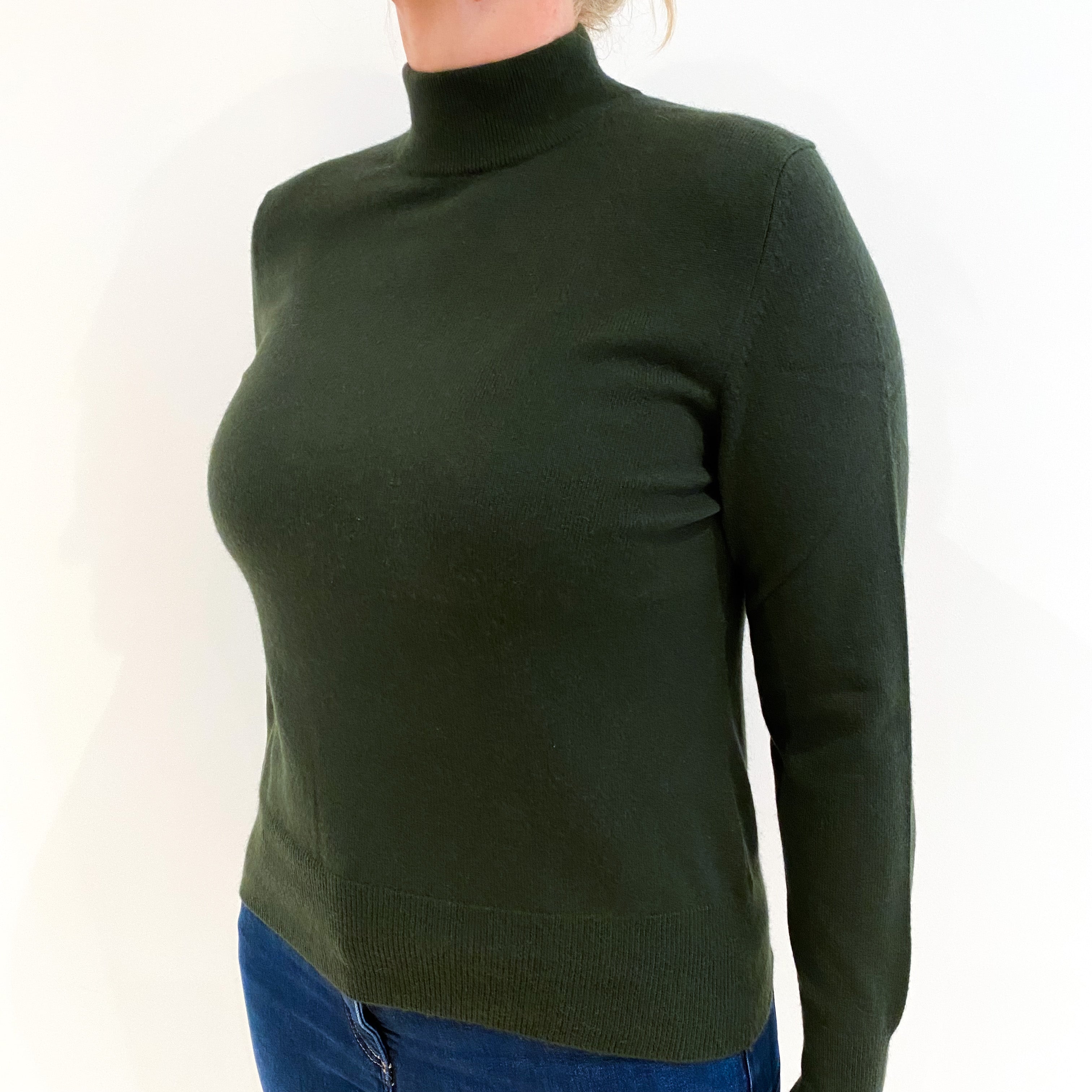 Seaweed Green Cashmere Polo Neck Jumper Large
