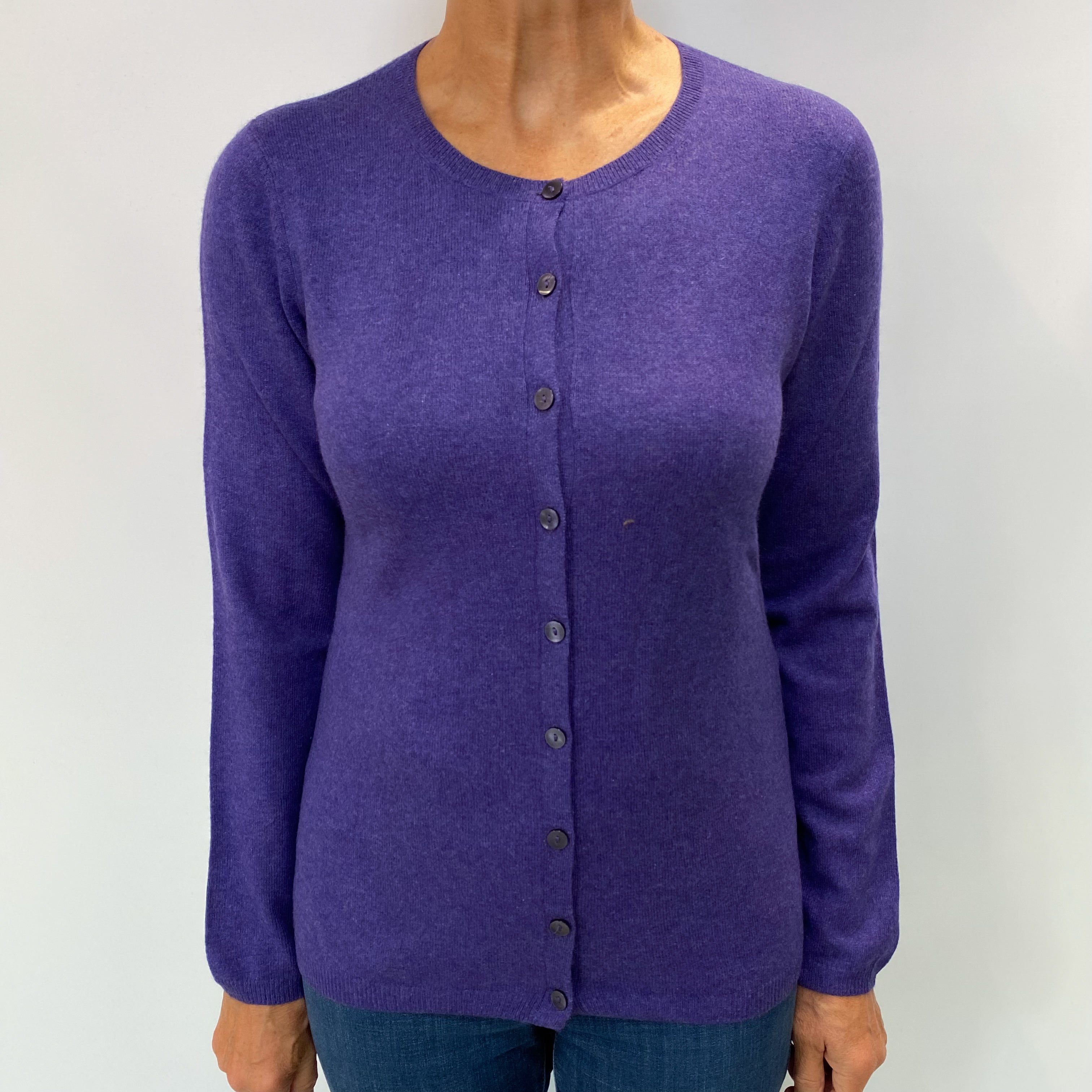 Amethyst Purple Cashmere Crew Neck Cardigan Medium