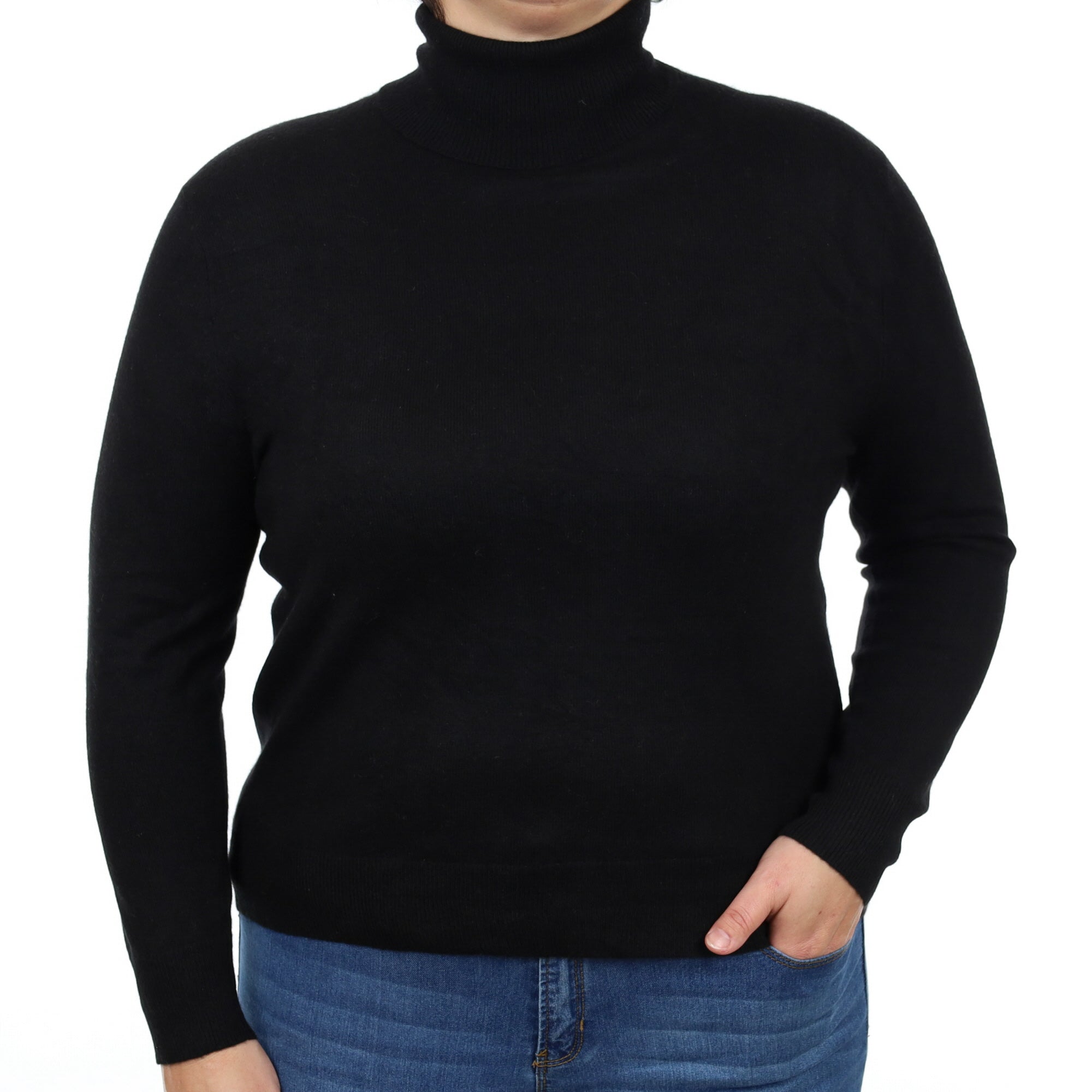 Black Cashmere Polo Neck Jumper Large