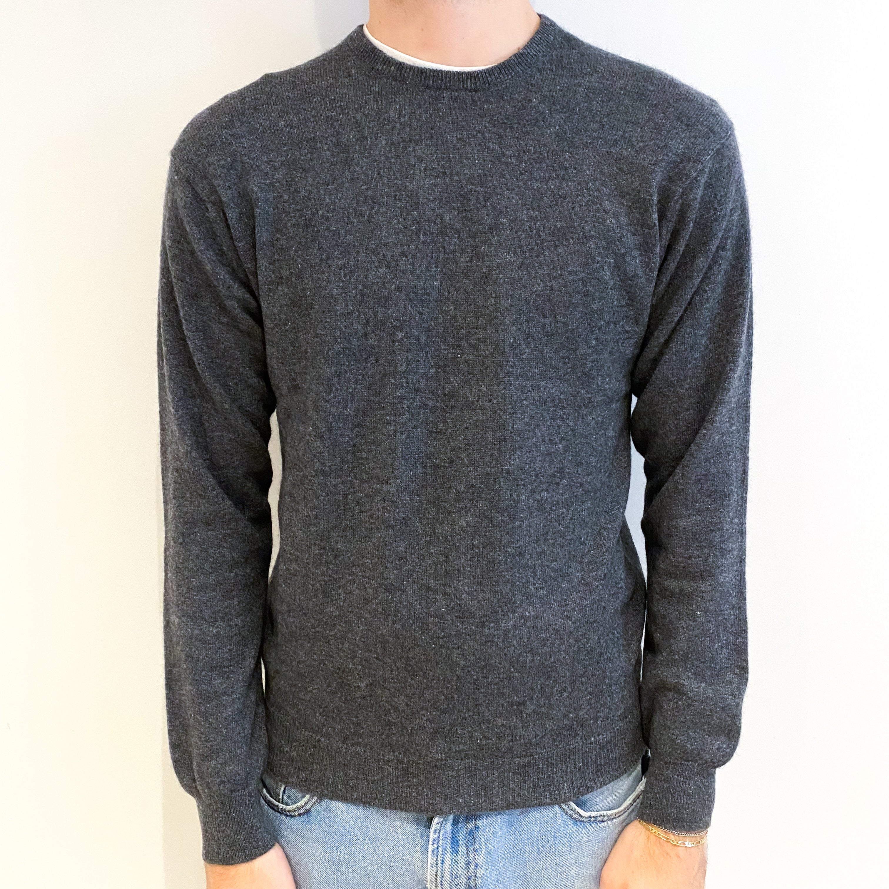 Men's Slate Grey Cashmere Crew Neck Jumper Medium