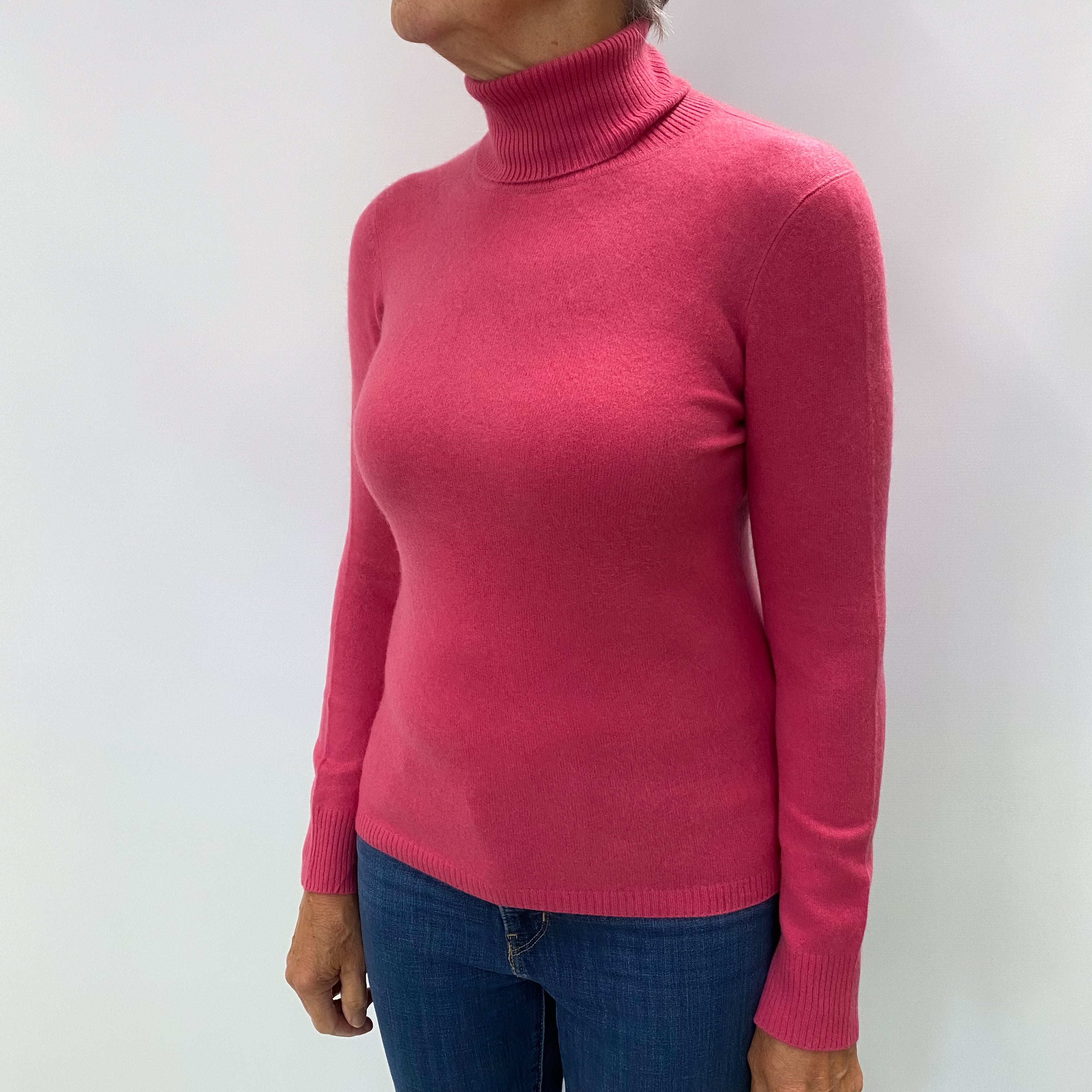 Cranberry Pink Cashmere Polo Neck Jumper Medium