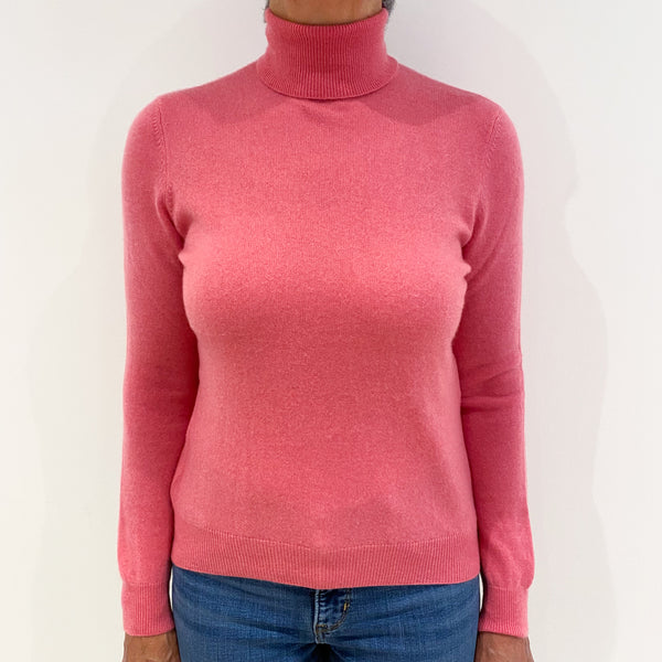 Rose Pink Cashmere Polo Neck Jumper Medium