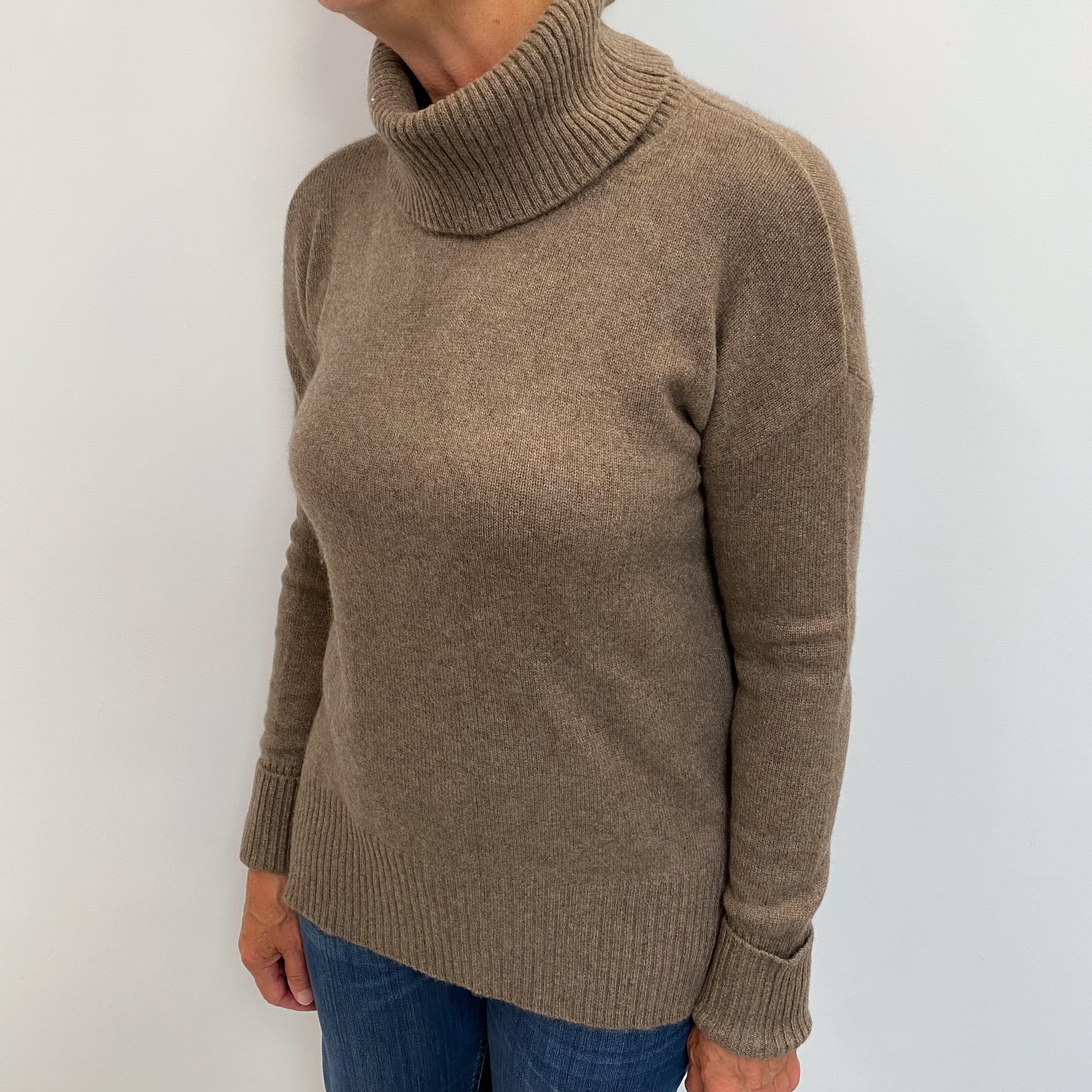 Mocha Brown Cashmere Polo Neck Jumper Medium