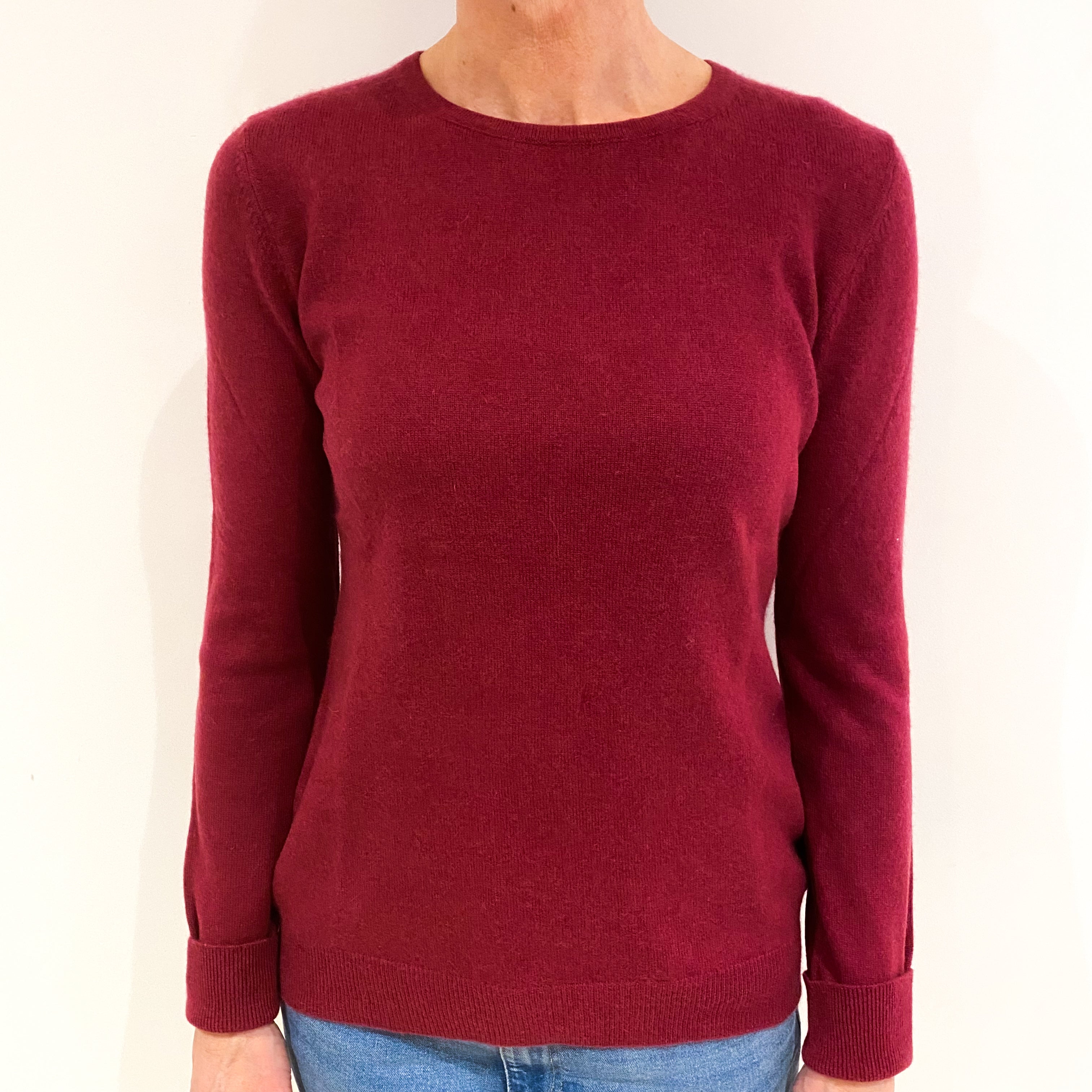 Cranberry Red Cashmere Crew Neck Jumper Small