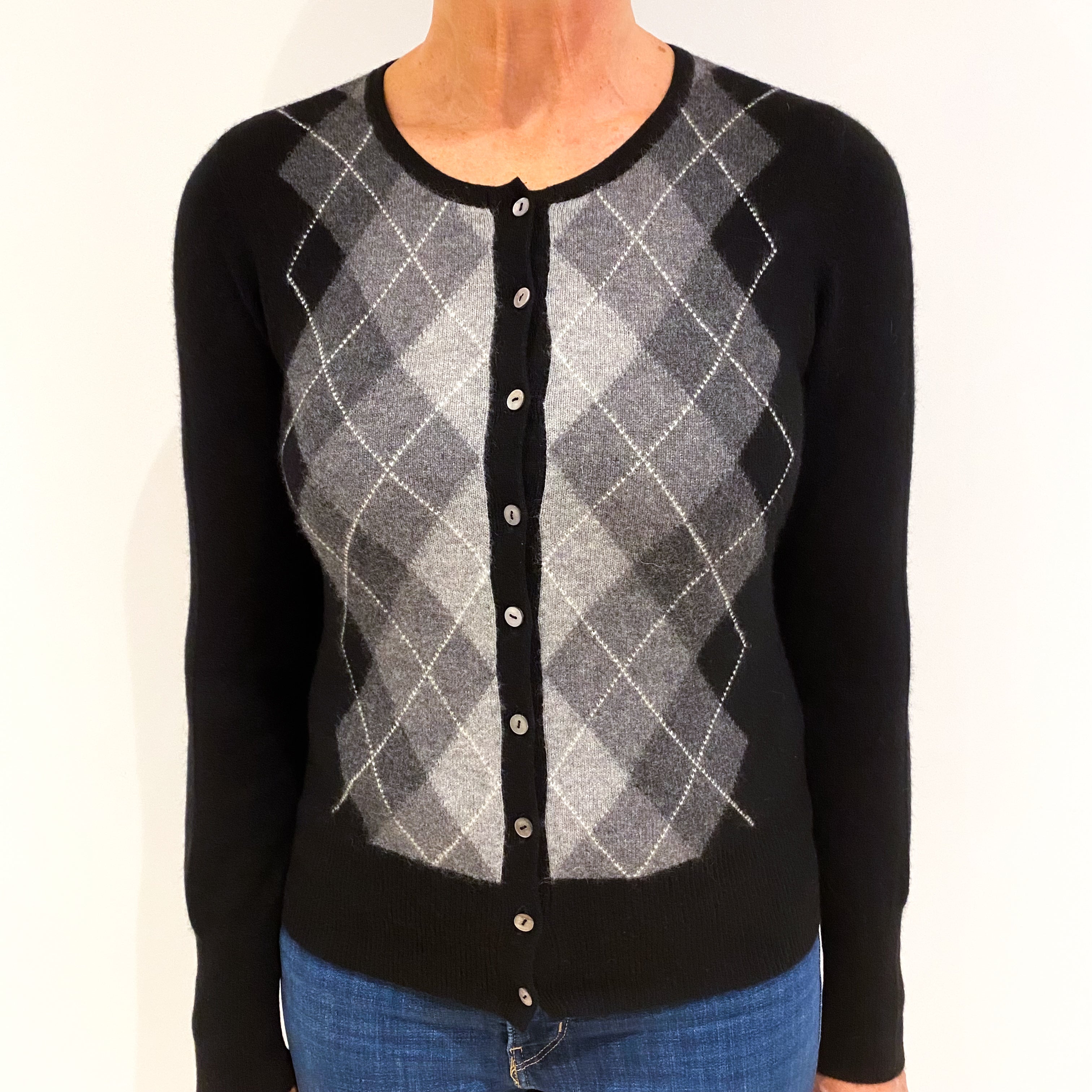 Black Cashmere Crew Neck Cardigan Medium
