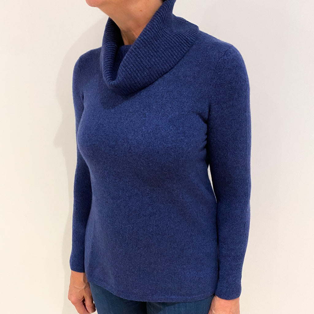 Naval Blue Cashmere Polo Neck Jumper Medium