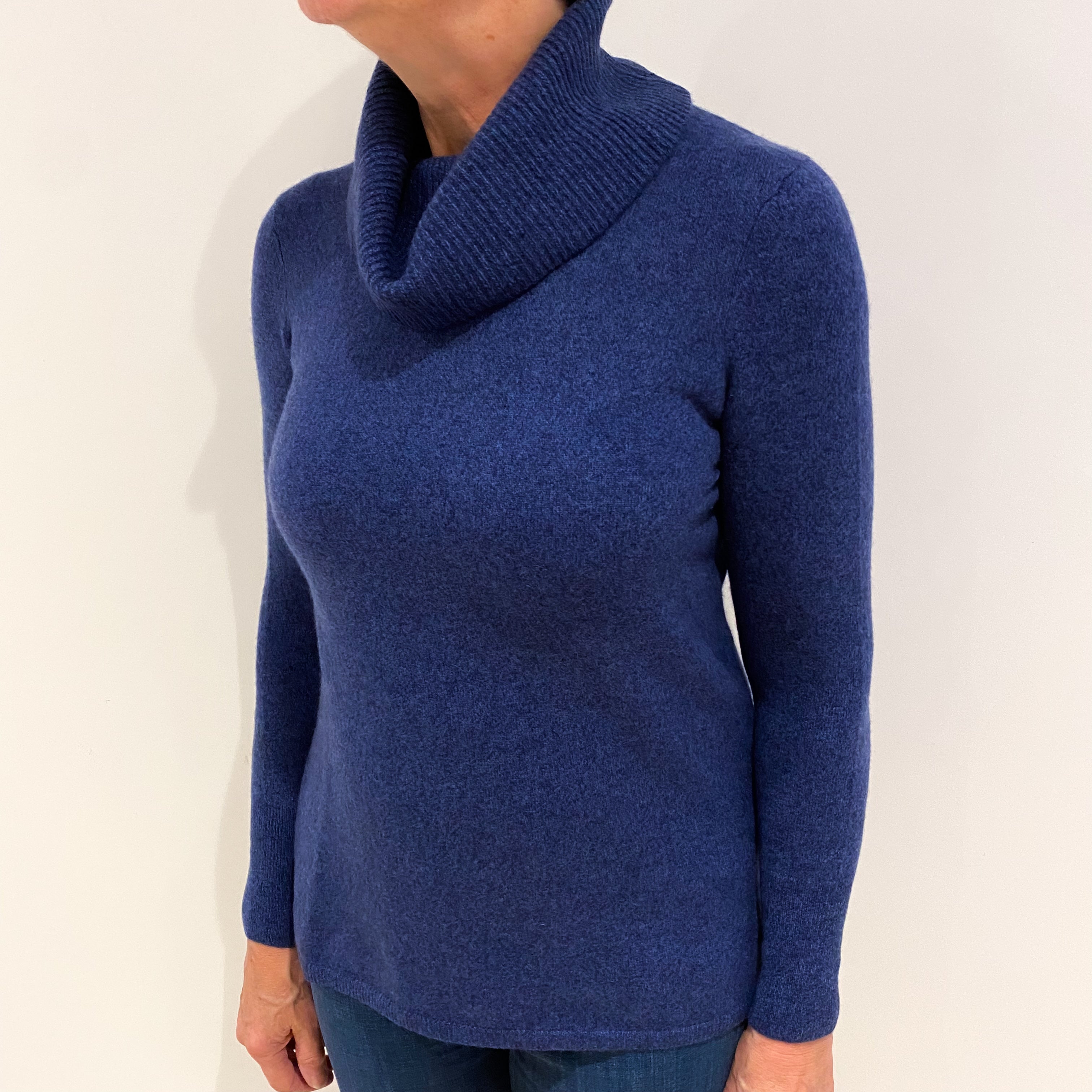 Naval Blue Cashmere Polo Neck Jumper Medium