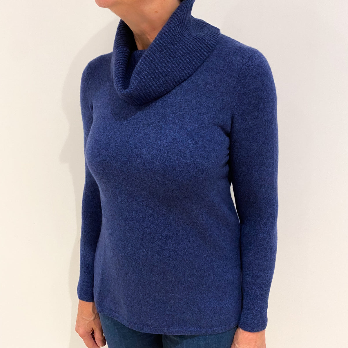Naval Blue Cashmere Polo Neck Jumper Medium