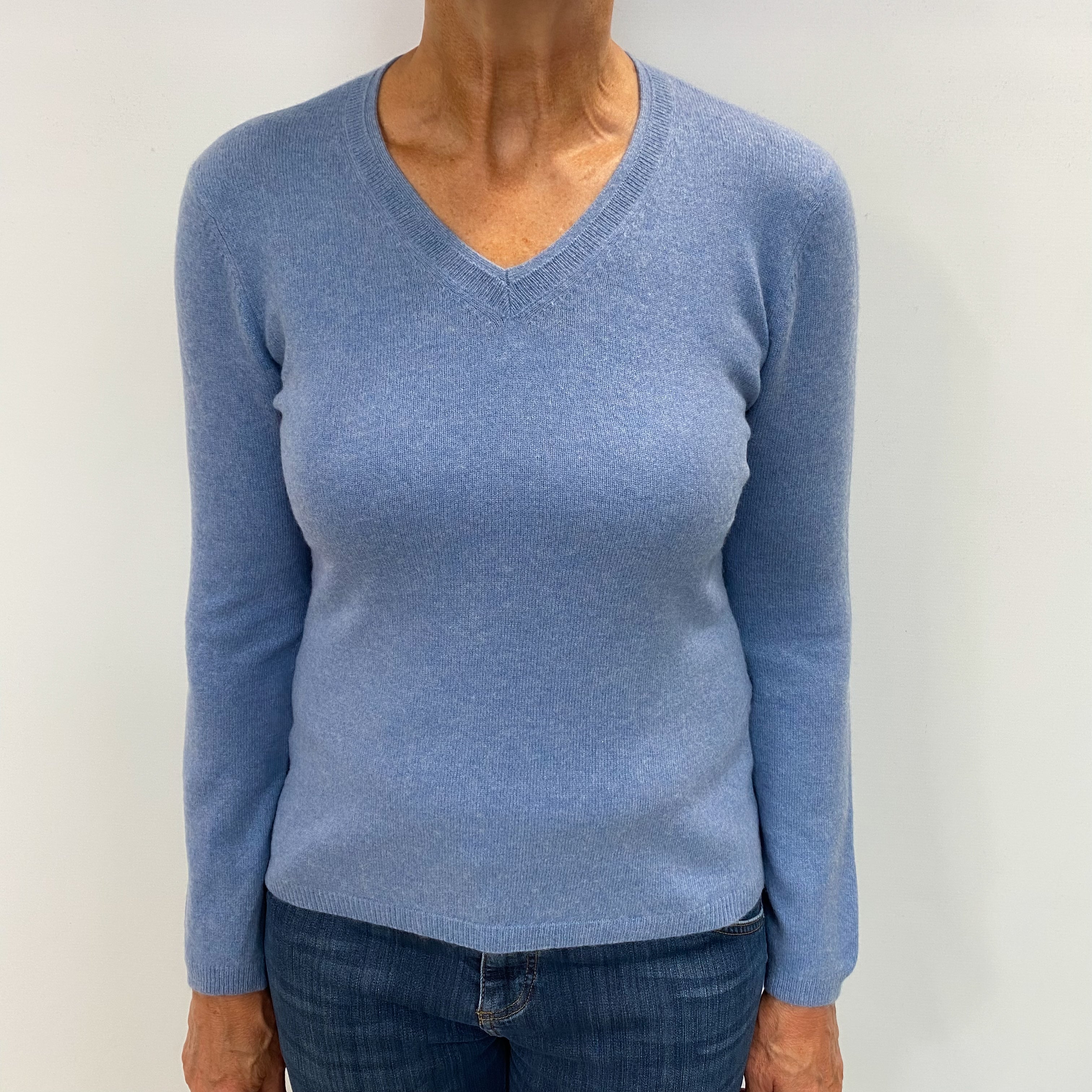Denim Blue Cashmere V Neck Jumper Medium