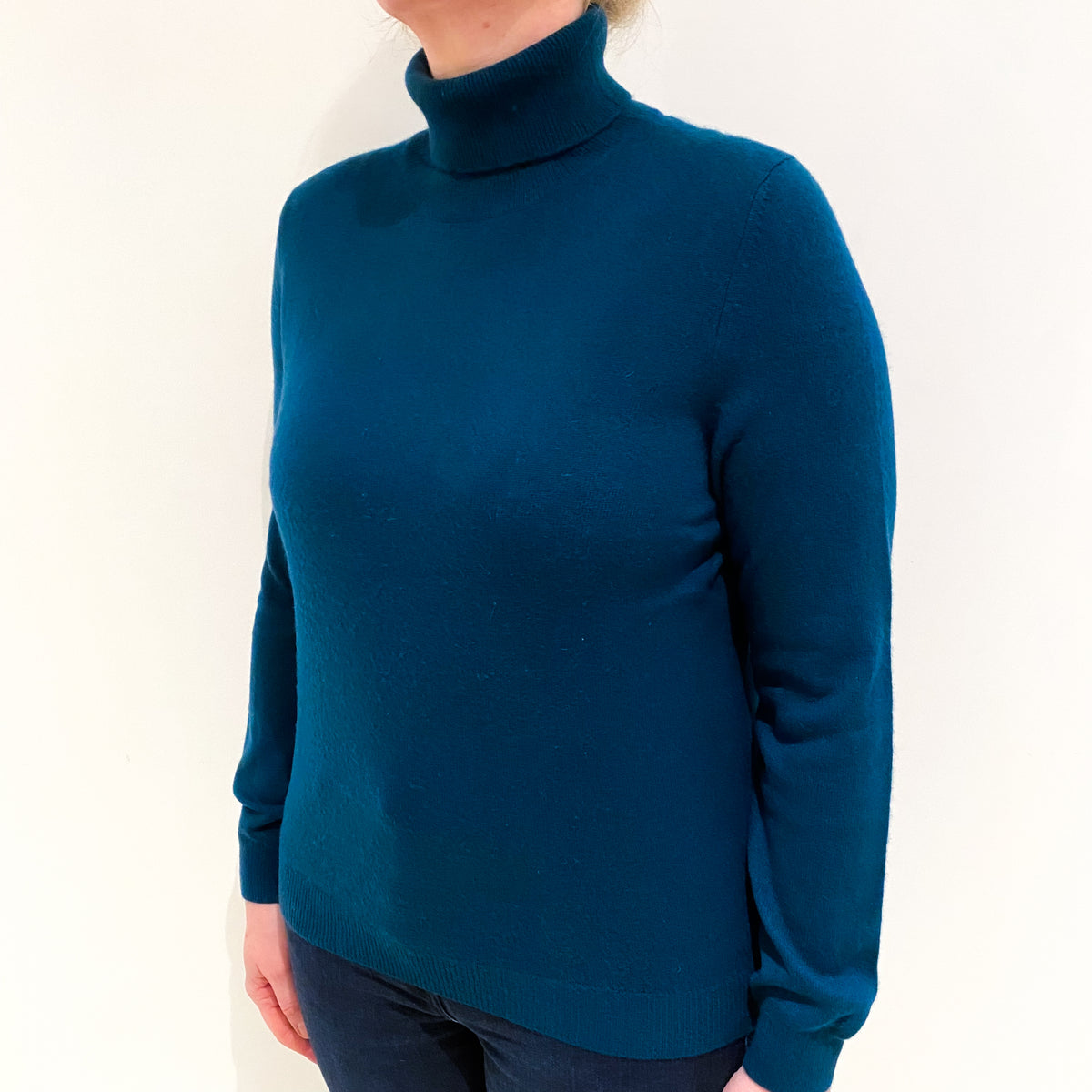 Dark Teal Cashmere Polo Neck Jumper Large