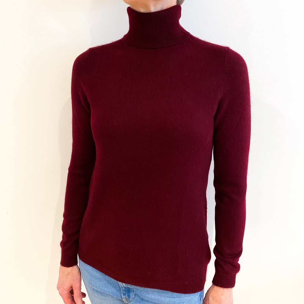 Burgundy Red Cashmere Polo Neck Jumper Small