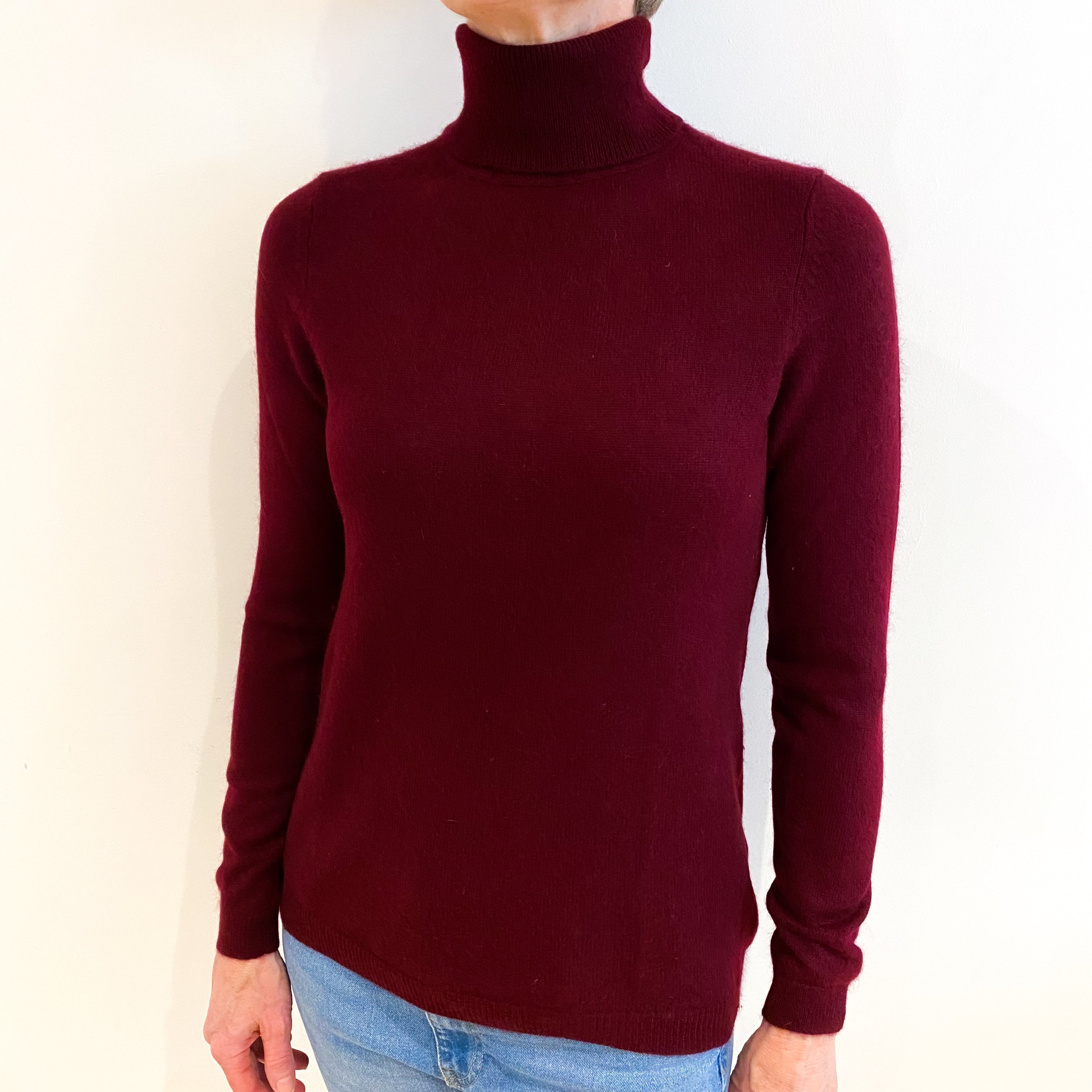 Burgundy Red Cashmere Polo Neck Jumper Small