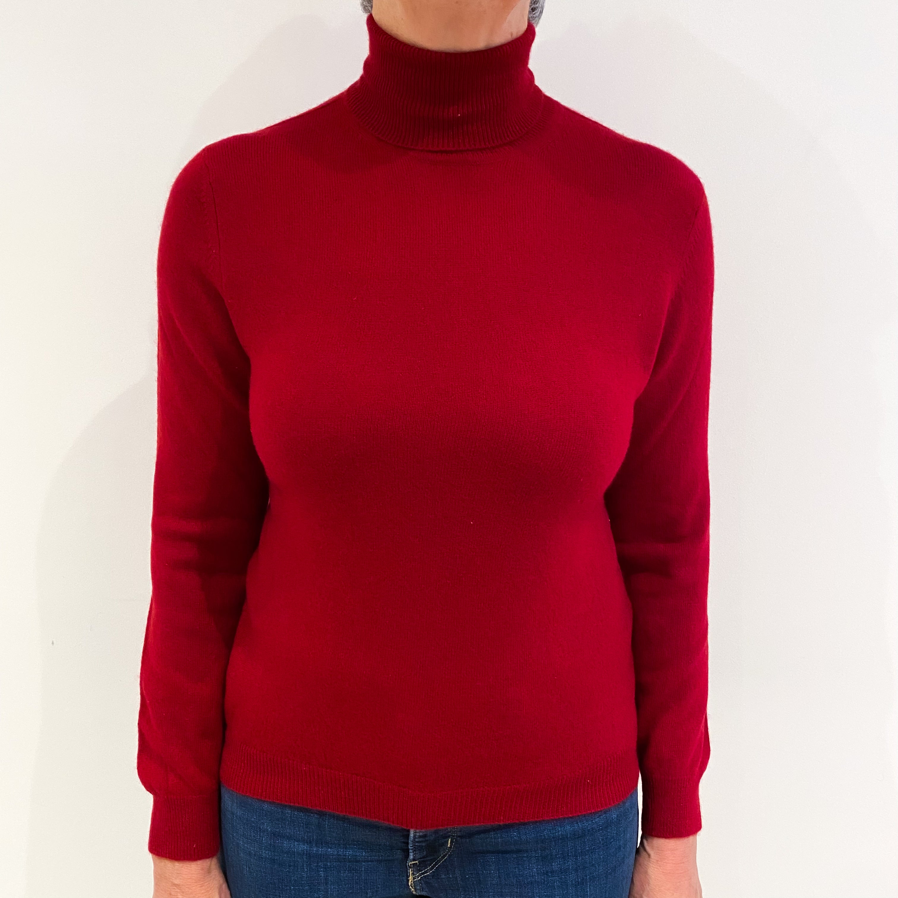 Post Box Red Cashmere Polo Neck Jumper Medium