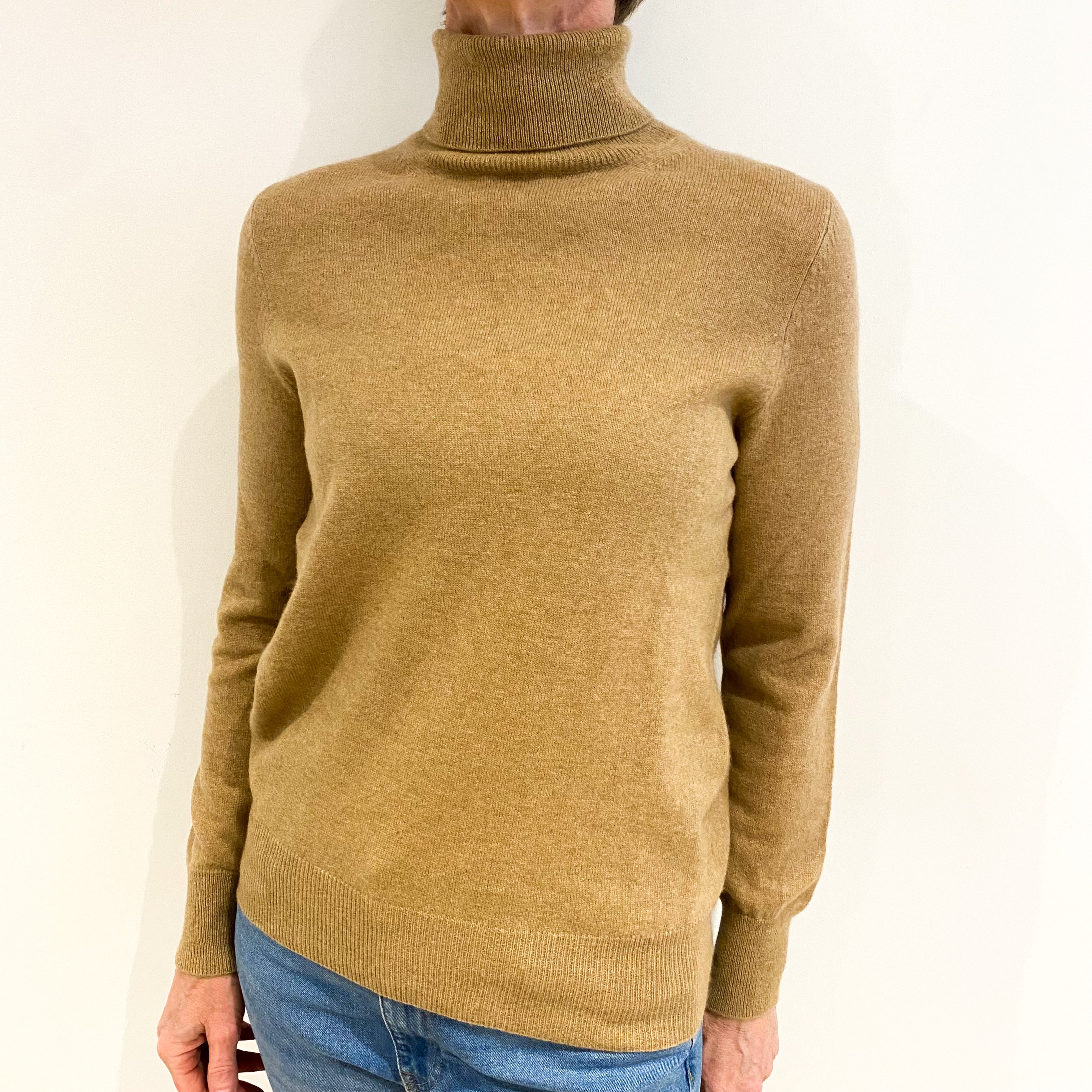 Caramel Beige Cashmere Polo Neck Jumper Small