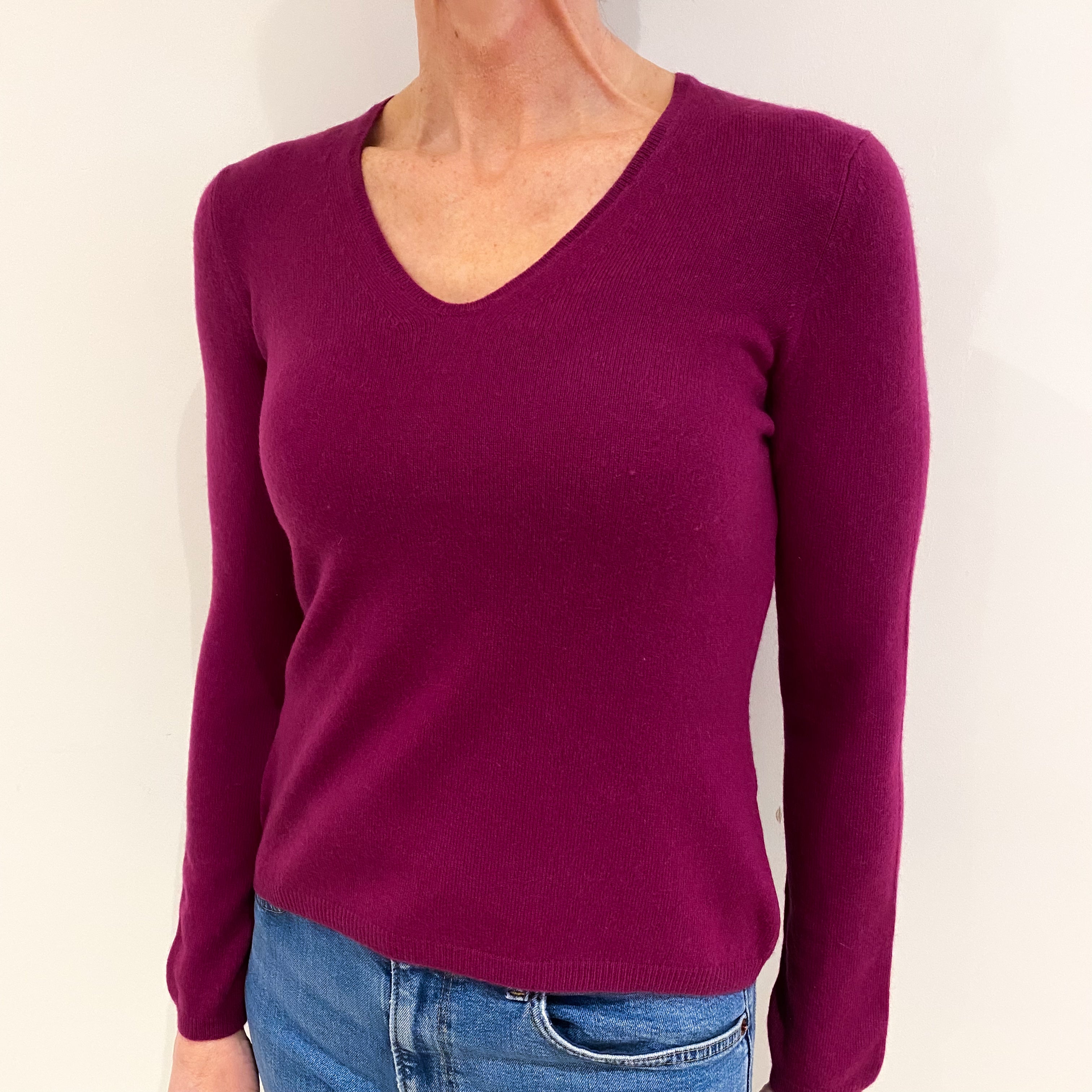 Mulberry Purple Cashmere V Neck Jumper Small