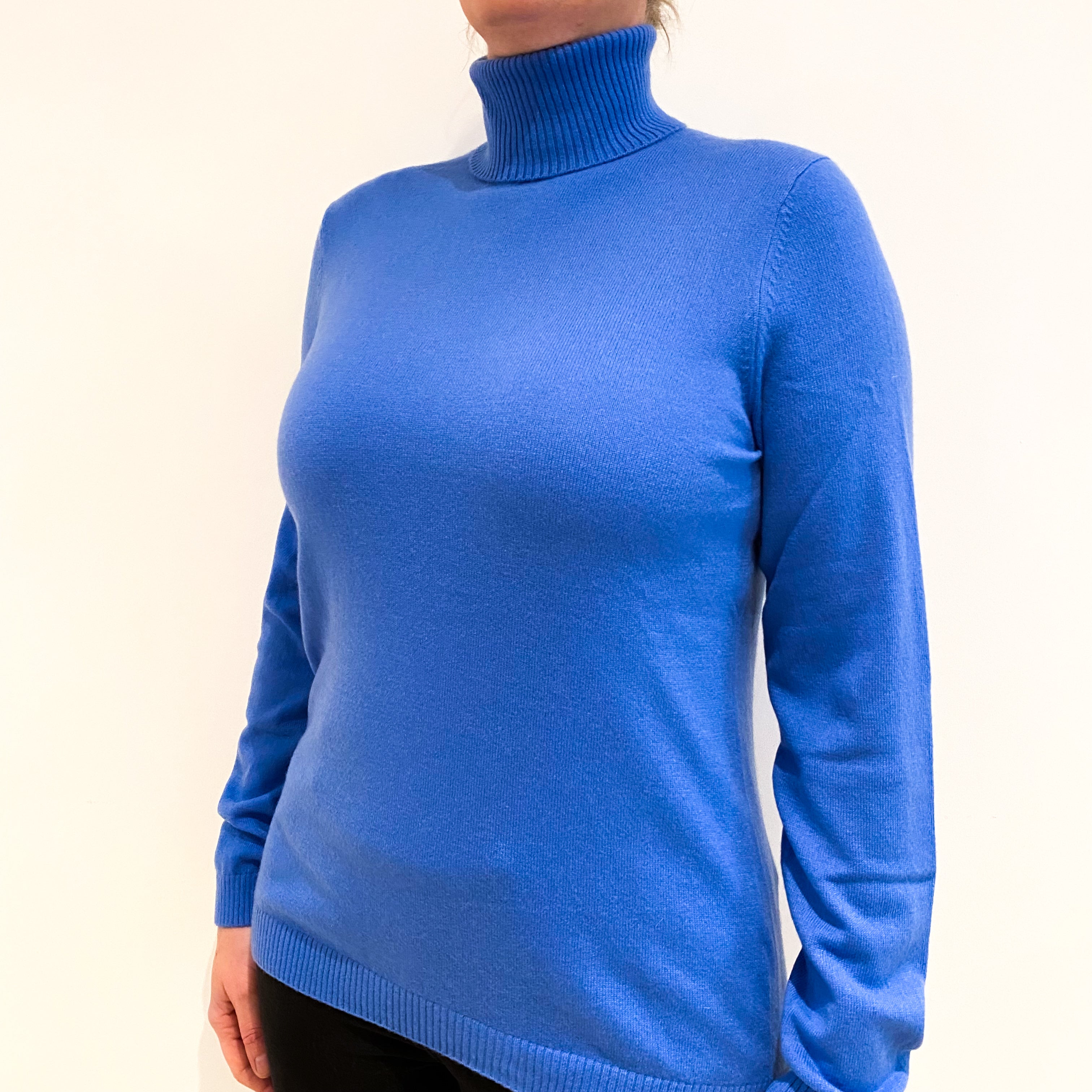 Cornflower Blue Cashmere Polo Neck Jumper Large