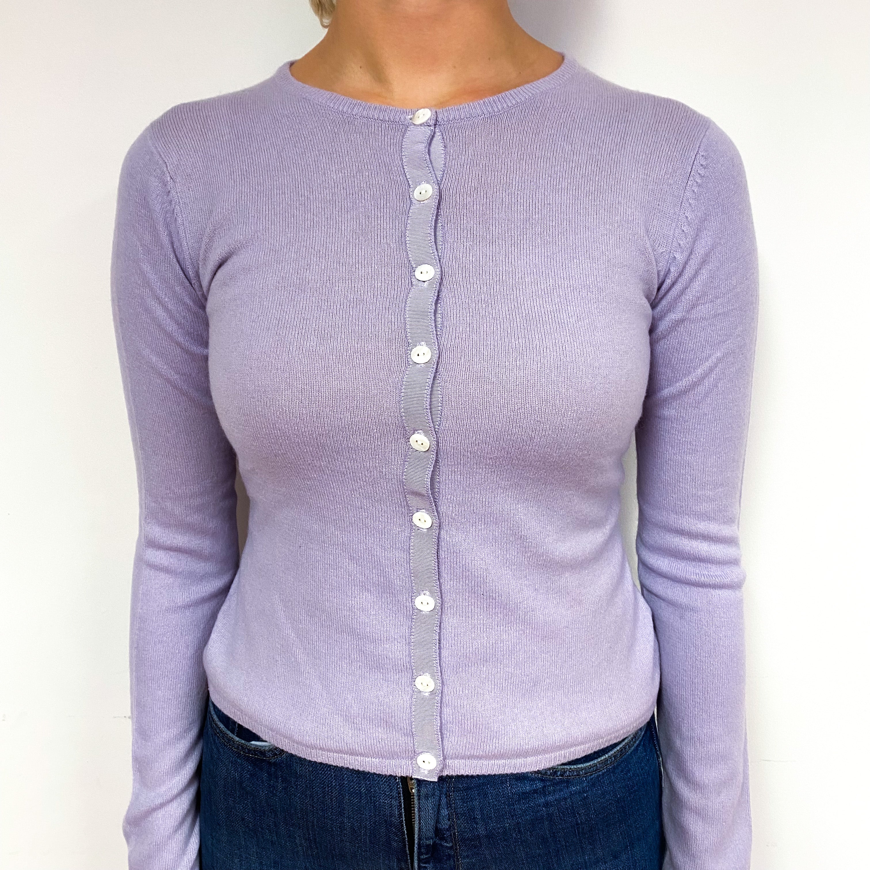 Pale Purple Cashmere Crew Neck Cardigan Small