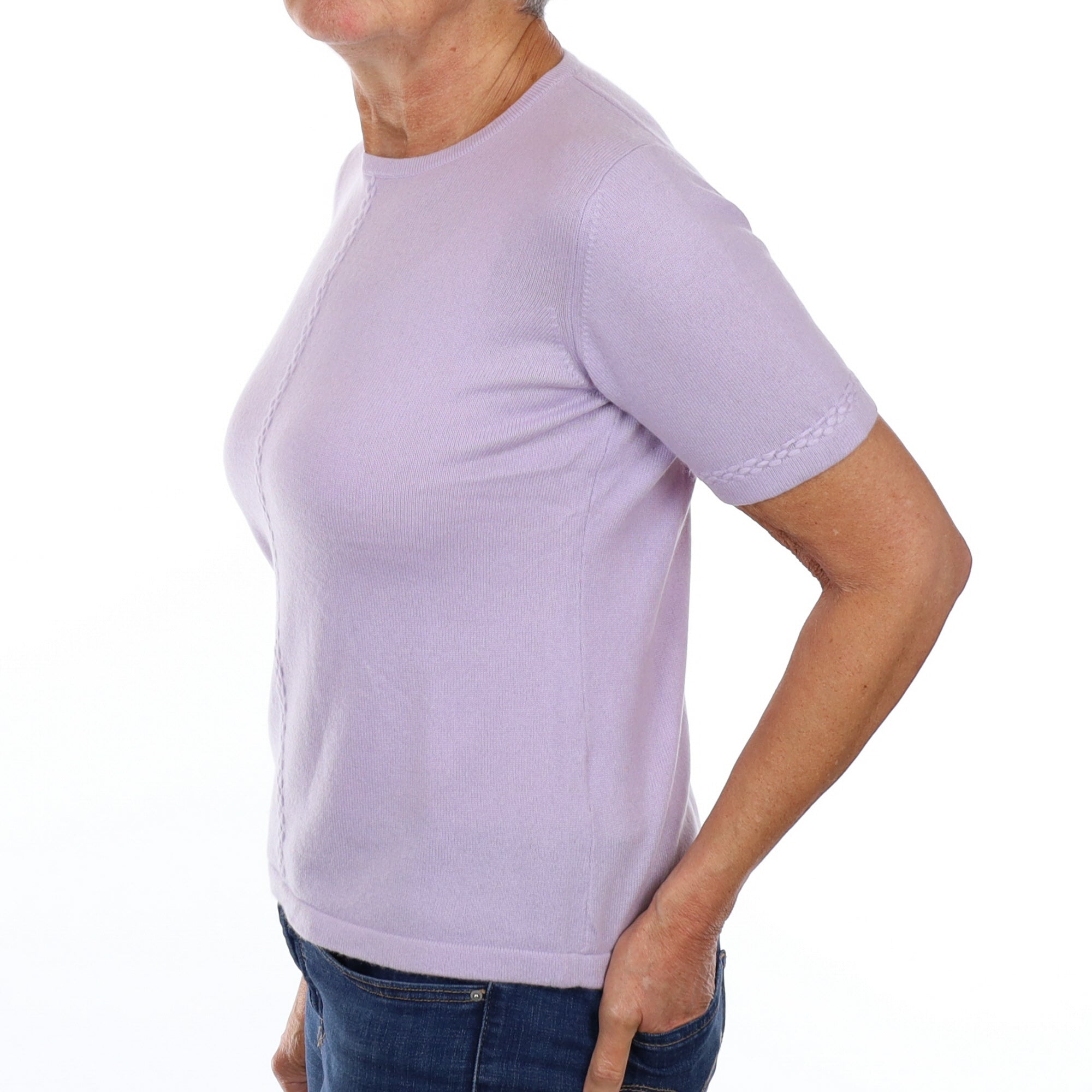 Pale Purple Cashmere Short Sleeved Crew Neck Jumper Medium