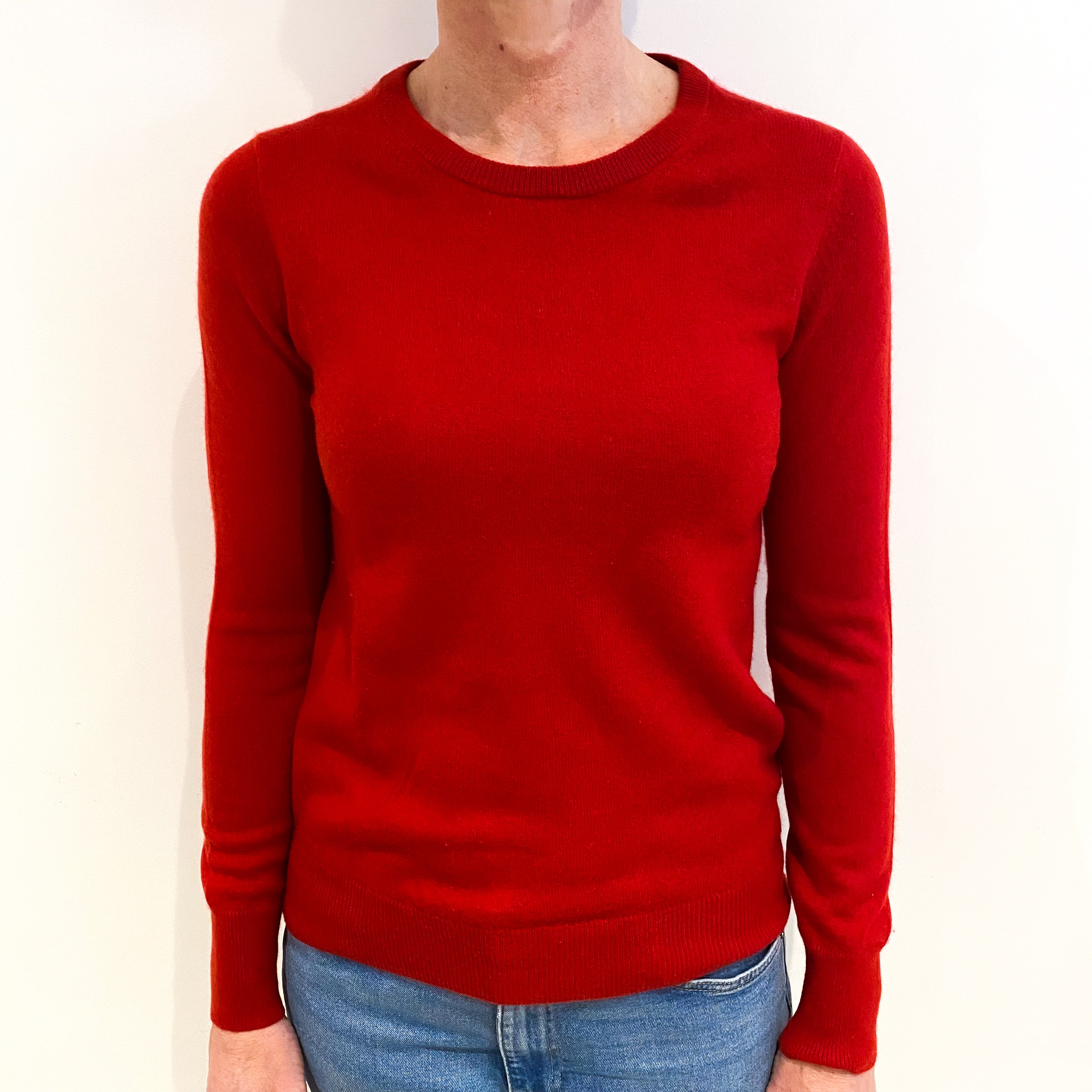 Scarlet Red Cashmere Crew Neck Jumper Small