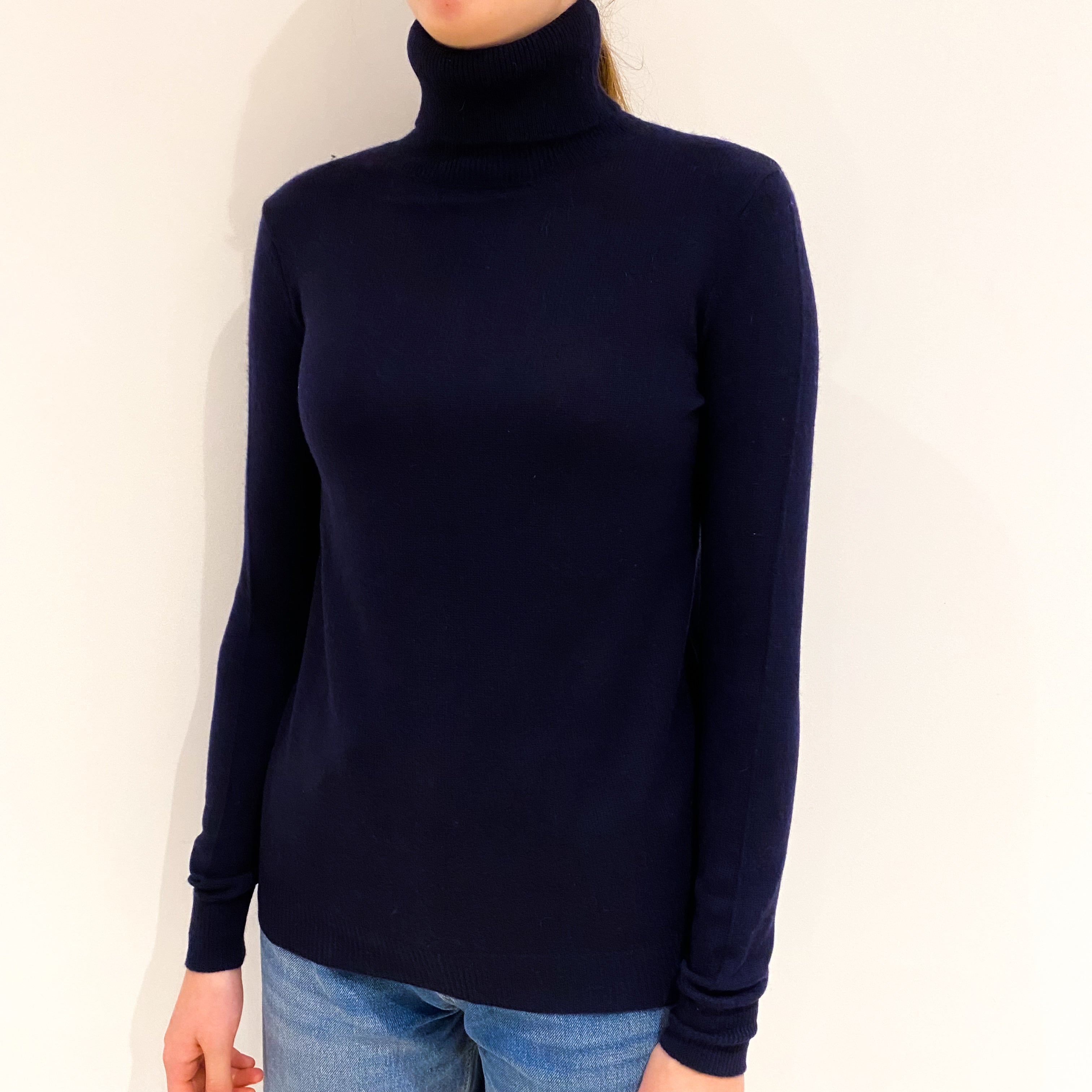 Navy Blue Cashmere Polo Neck Jumper Extra Small