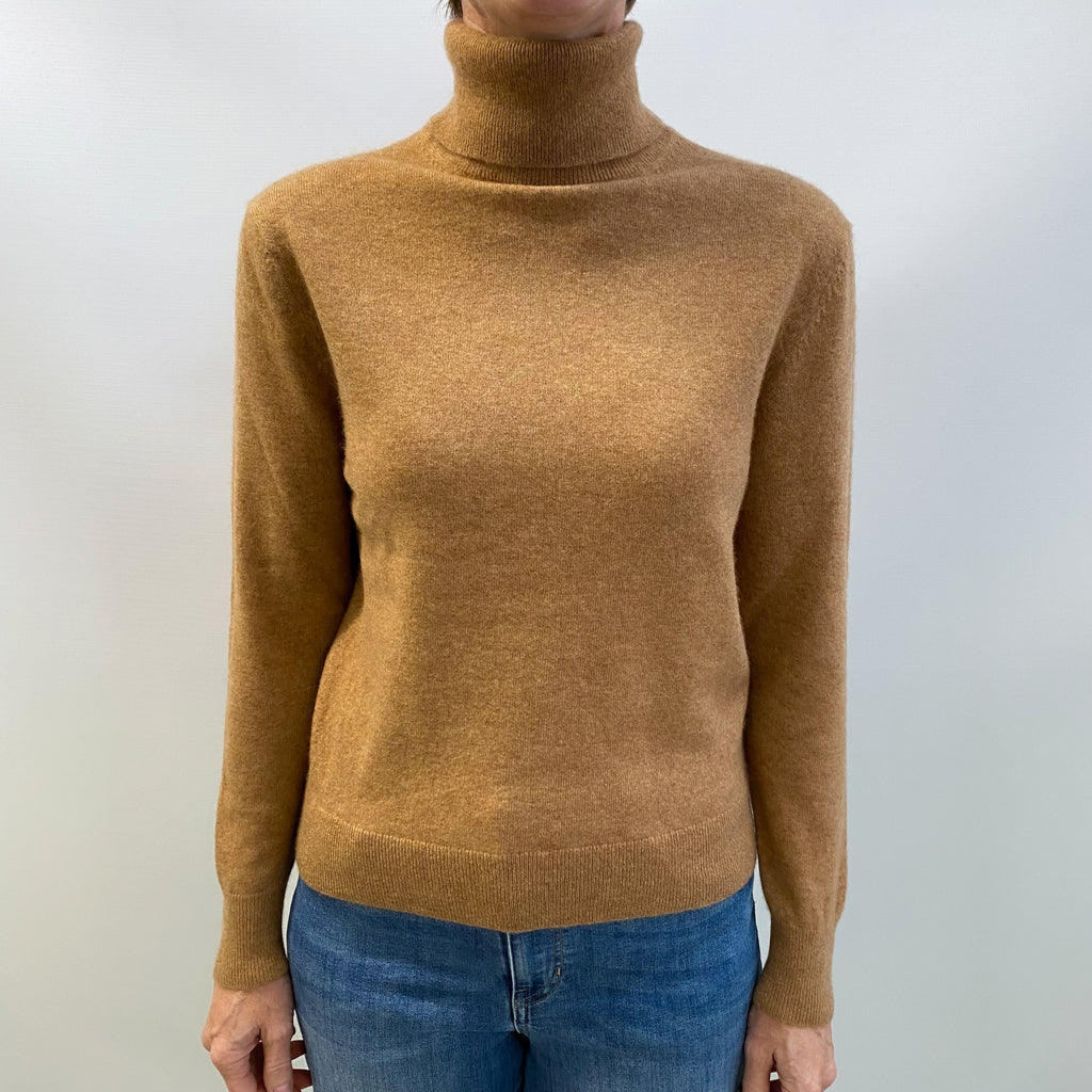 Cinnamon Brown Cashmere Polo Neck Jumper Small